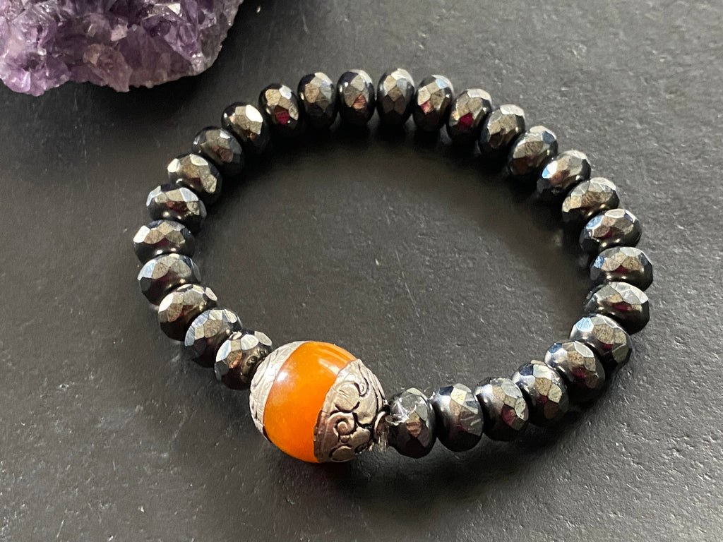 Statement bracelet, boho bracelet, Nepali agate bead , beaded bracelet