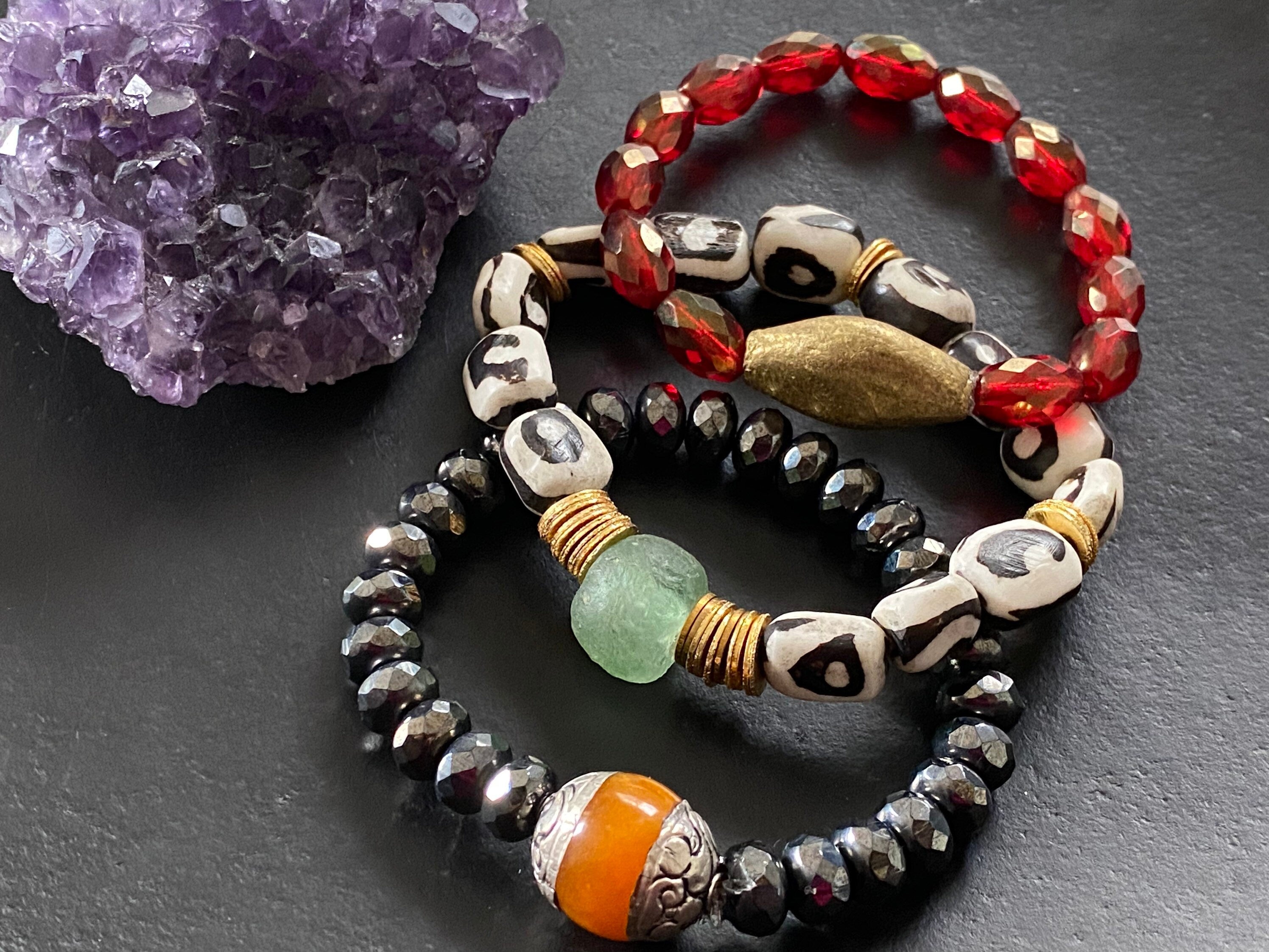 Statement bracelet, boho bracelet, Nepali agate bead , beaded bracelet