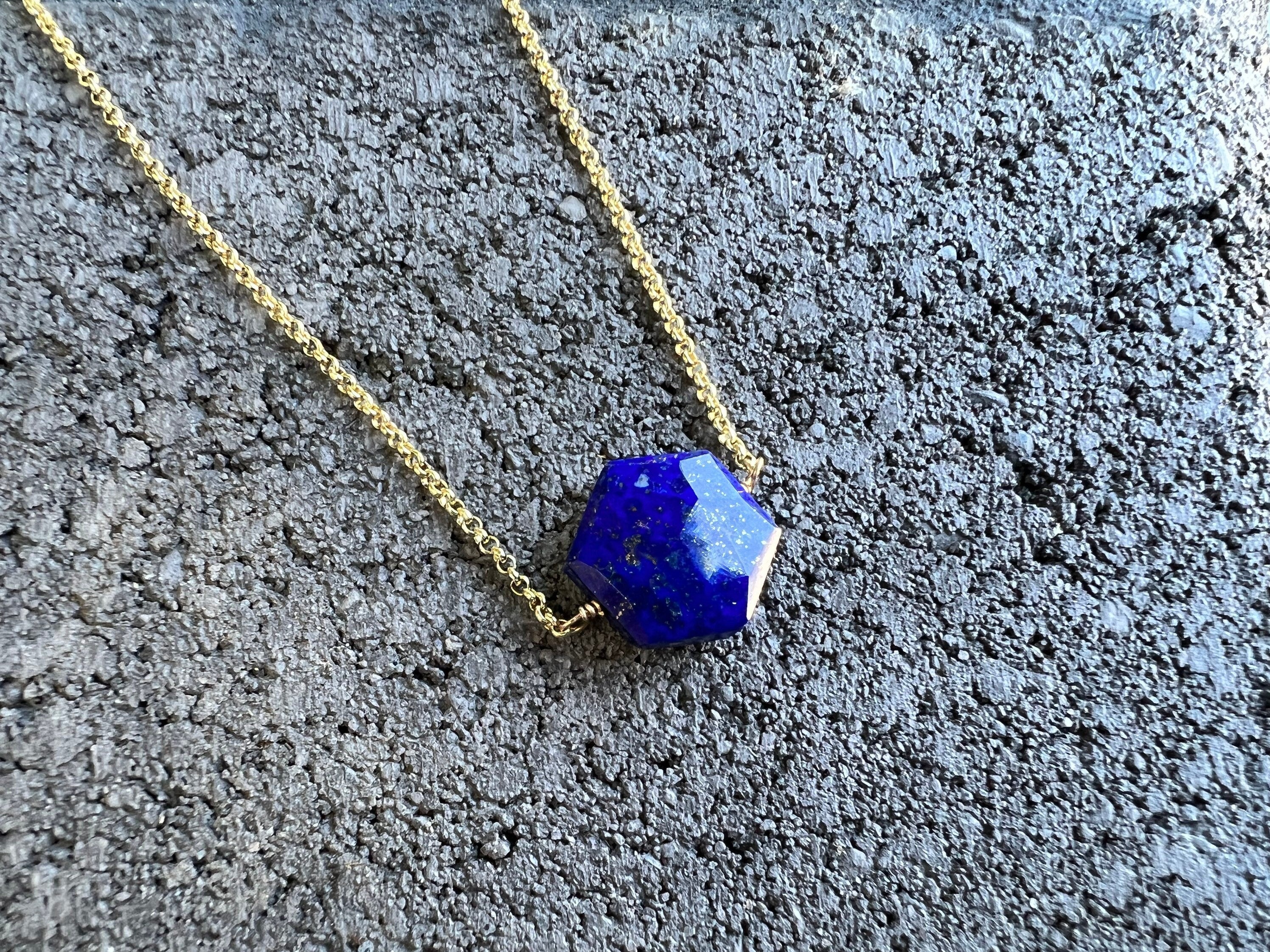 Lapis Lazuli Pendant Necklace, Gold hexagon Necklace, Lapis Lazuli Jewelry, Crystal Jewelry, Gift For Women, Necklaces for Women