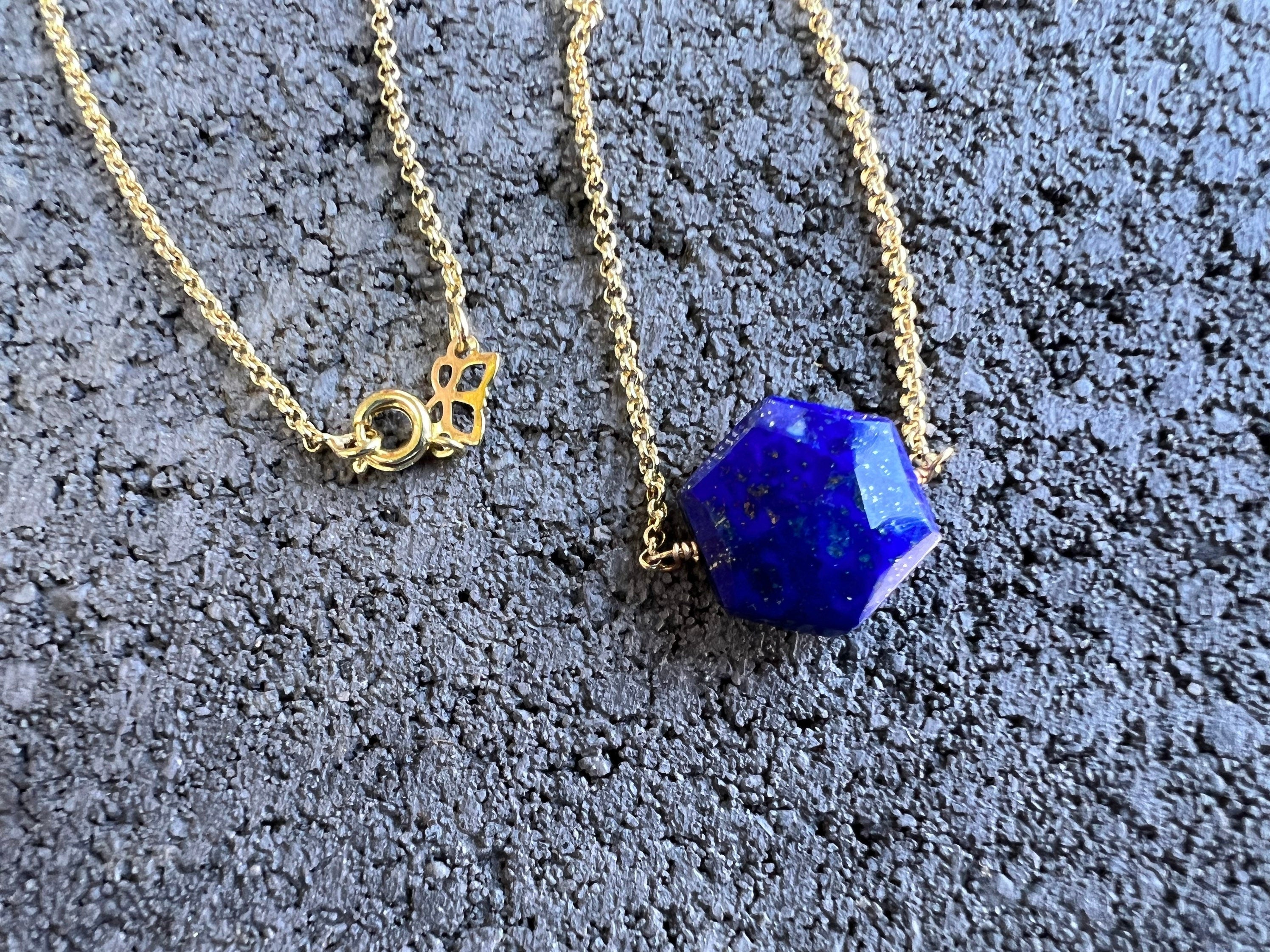 Lapis Lazuli Pendant Necklace, Gold hexagon Necklace, Lapis Lazuli Jewelry, Crystal Jewelry, Gift For Women, Necklaces for Women