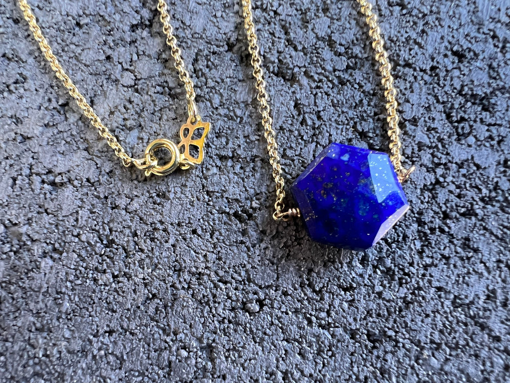 Lapis Lazuli Pendant Necklace, Gold hexagon Necklace, Lapis Lazuli Jewelry, Crystal Jewelry, Gift For Women, Necklaces for Women