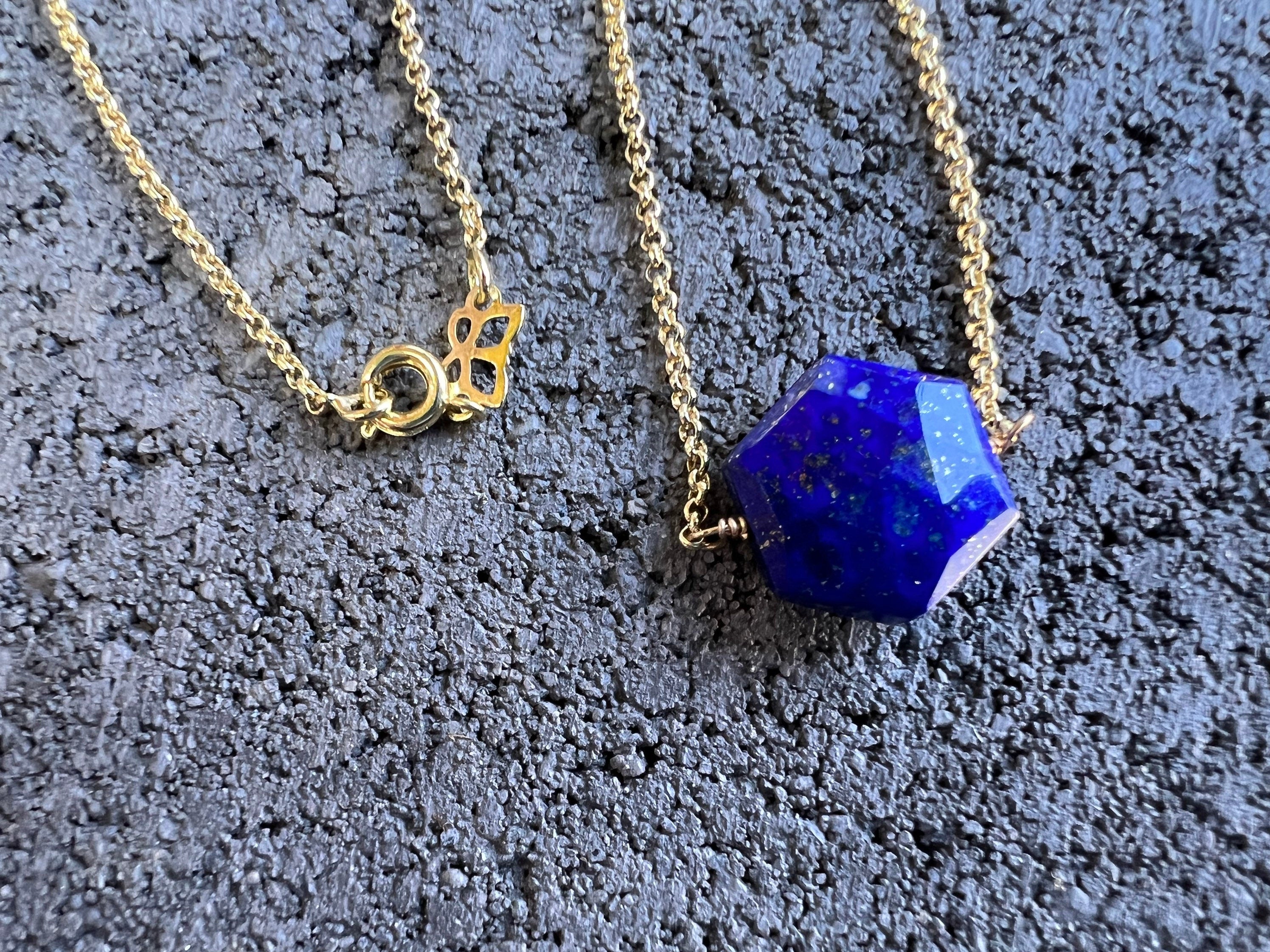 Lapis Lazuli Pendant Necklace, Gold hexagon Necklace, Lapis Lazuli Jewelry, Crystal Jewelry, Gift For Women, Necklaces for Women