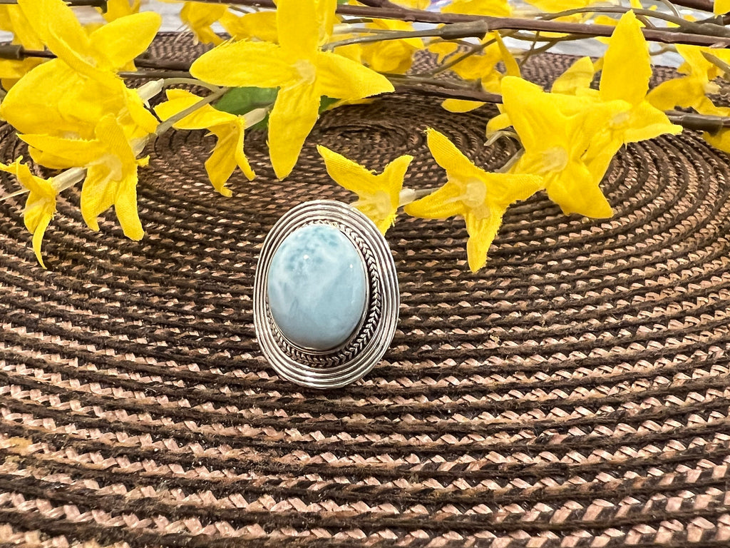 High Quality Genuine AAA Dominican Larimar ring, 925 sterling silver, gemstone ring, stack ring, Bar ring, cocktail ring, size 6.5