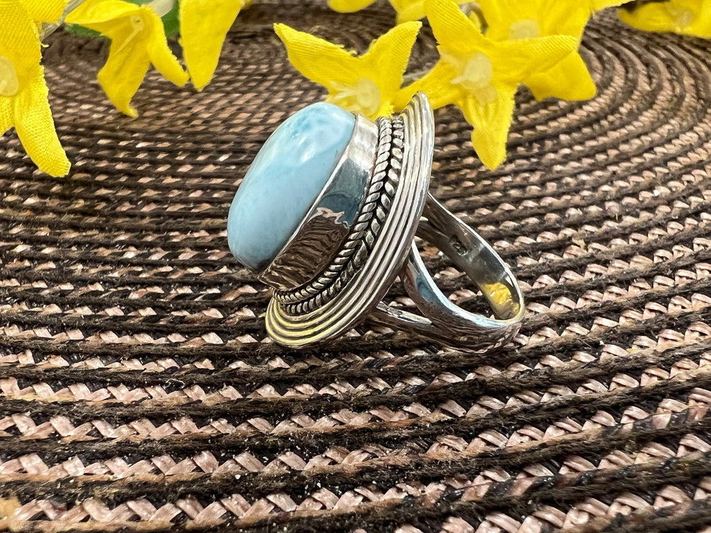 High Quality Genuine AAA Dominican Larimar ring, 925 sterling silver, gemstone ring, stack ring, Bar ring, cocktail ring, size 6.5