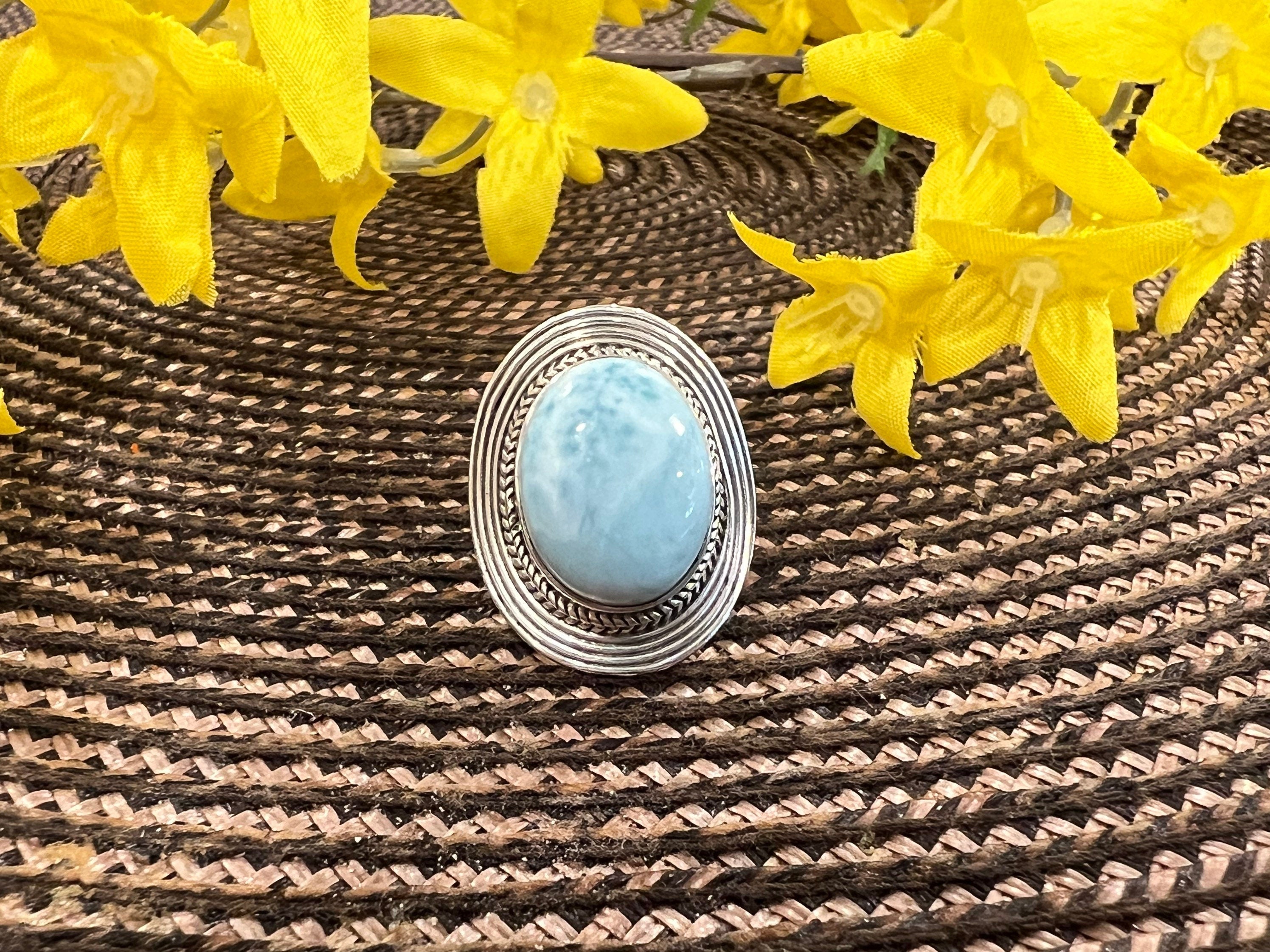 High Quality Genuine AAA Dominican Larimar ring, 925 sterling silver, gemstone ring, stack ring, Bar ring, cocktail ring, size 6.5