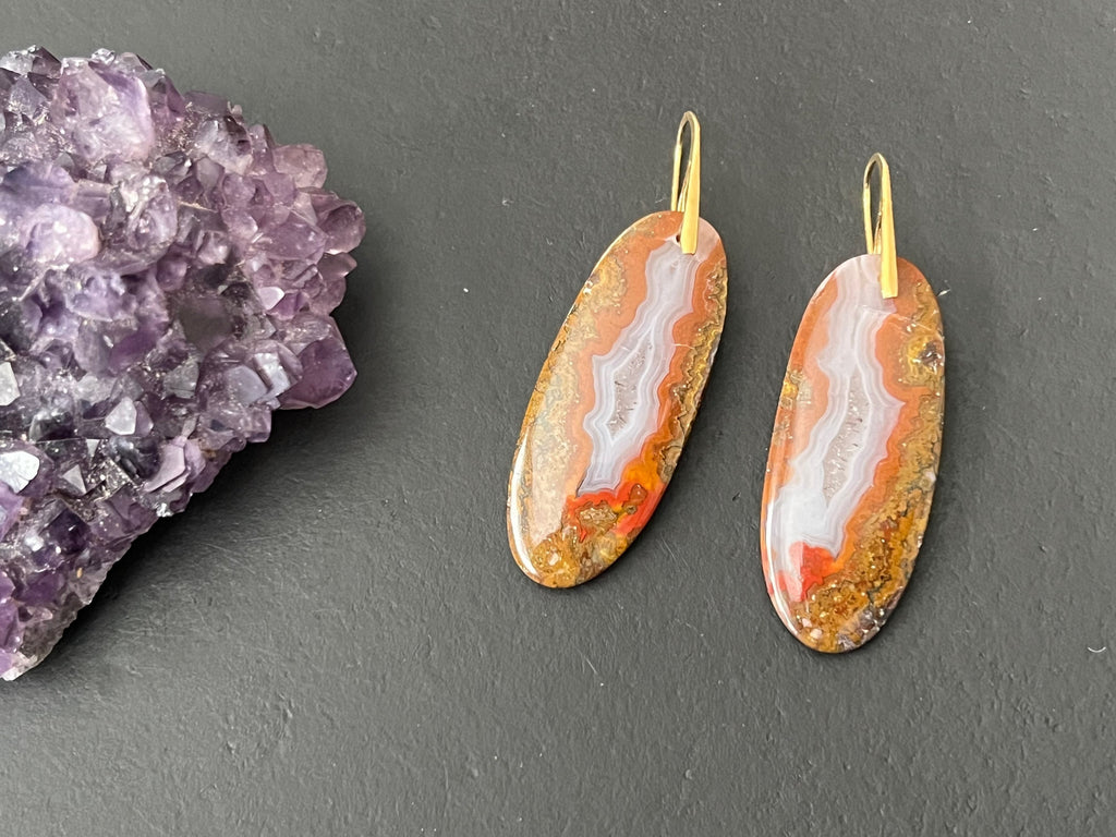 Moroccan Seam agate earrings, Agate earrings, long earrings, Gifts for her, natural stone Earrings, sterling silver ear wire