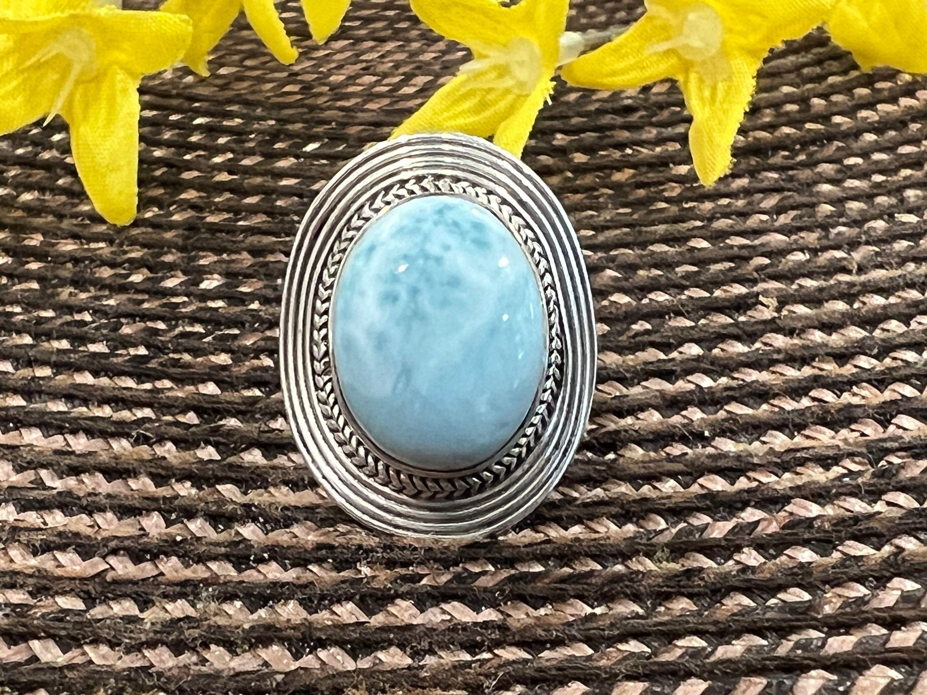 High Quality Genuine AAA Dominican Larimar ring, 925 sterling silver, gemstone ring, stack ring, Bar ring, cocktail ring, size 6.5