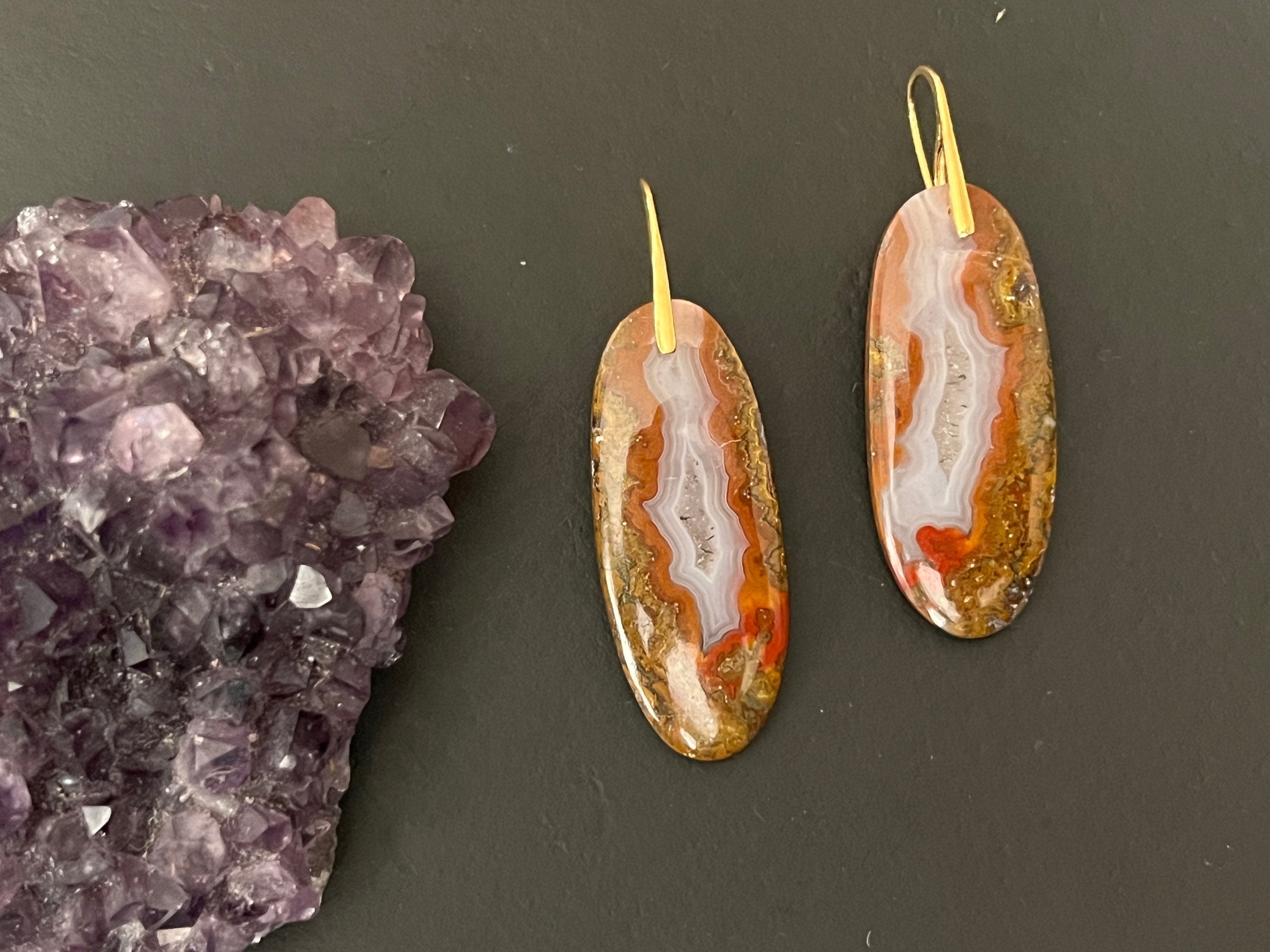 Moroccan Seam agate earrings, Agate earrings, long earrings, Gifts for her, natural stone Earrings, sterling silver ear wire