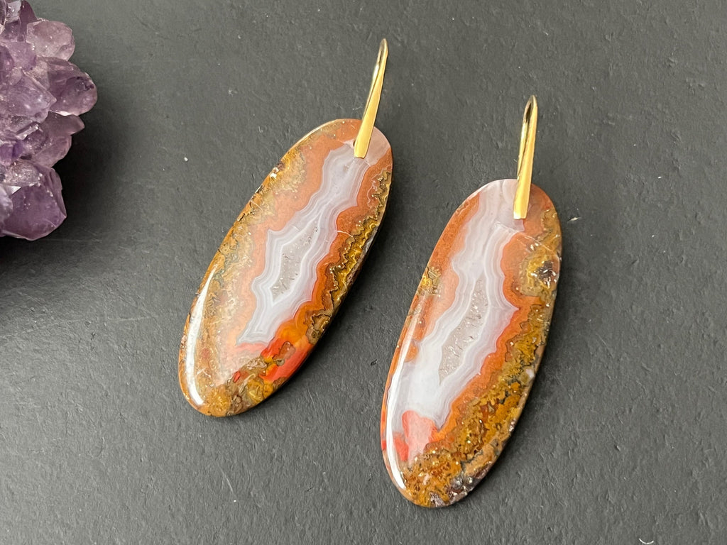 Moroccan Seam agate earrings, Agate earrings, long earrings, Gifts for her, natural stone Earrings, sterling silver ear wire