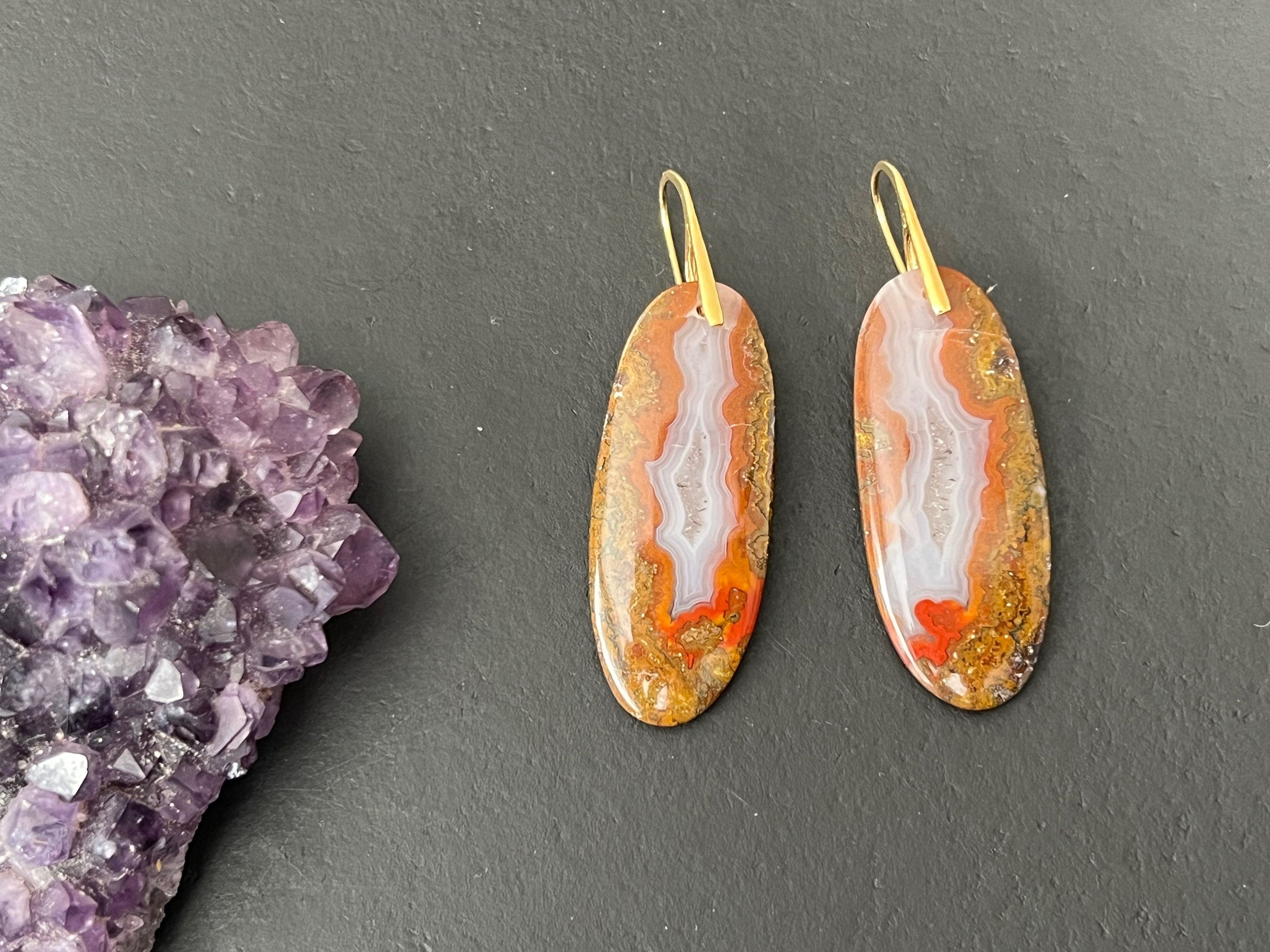 Moroccan Seam agate earrings, Agate earrings, long earrings, Gifts for her, natural stone Earrings, sterling silver ear wire
