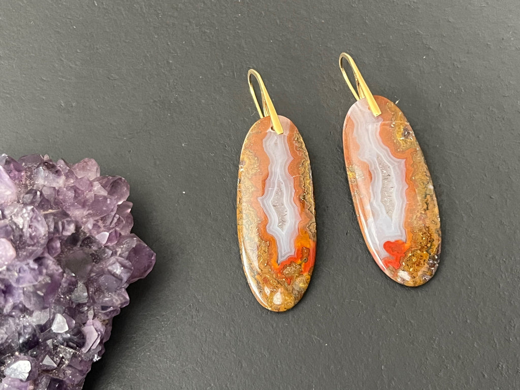 Moroccan Seam agate earrings, Agate earrings, long earrings, Gifts for her, natural stone Earrings, sterling silver ear wire