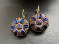 Czech Glass Button Earrings, Boho Dangle Earrings, Vintage Jewelry, Czech Glass Earrings, Bohemian Hippie Earrings, peacock studs