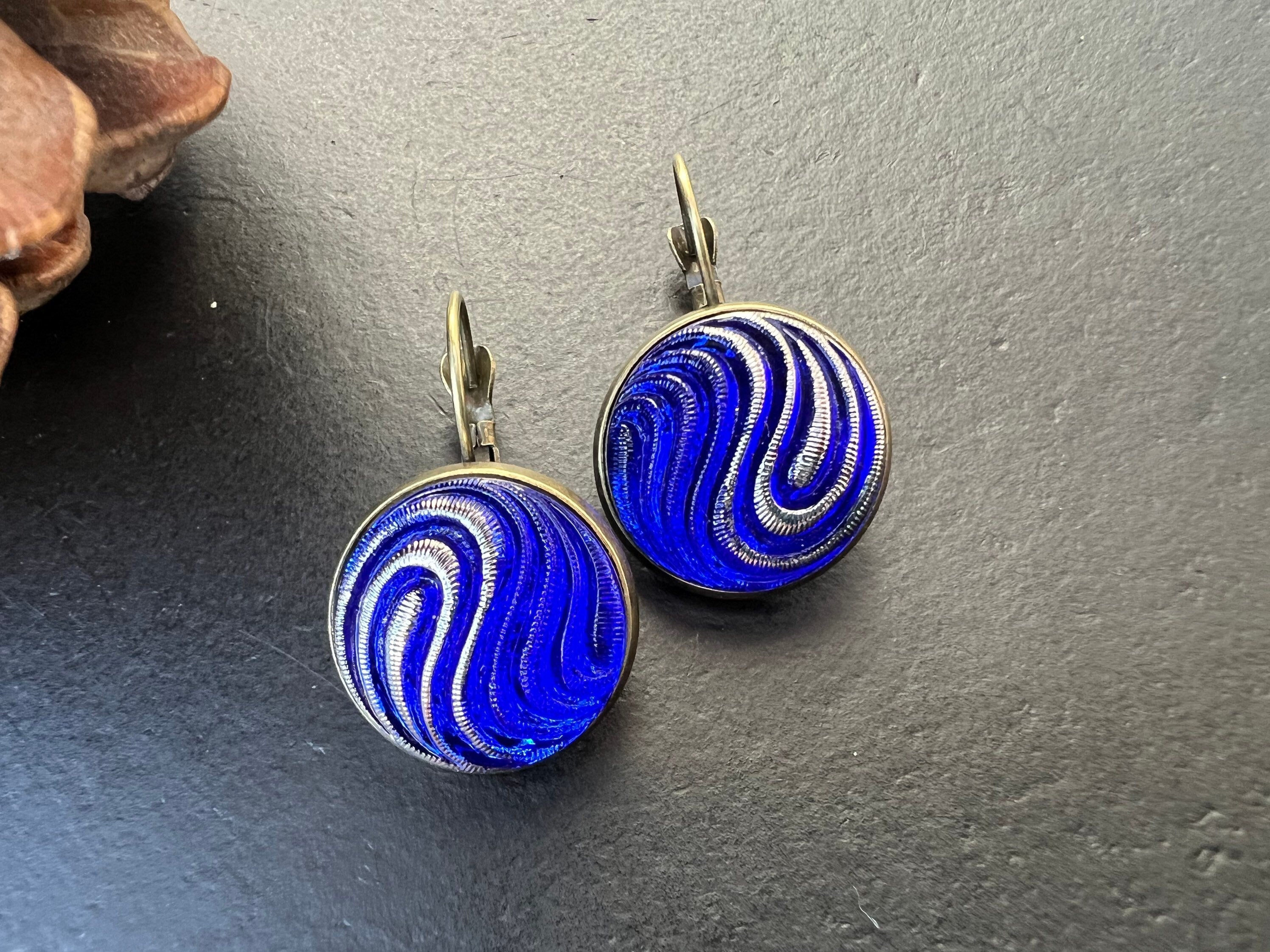 Czech Glass Button Earrings, Boho Dangle Earrings, Vintage Jewelry, Czech Glass Earrings, Bohemian Hippie Earrings, unique gift for her