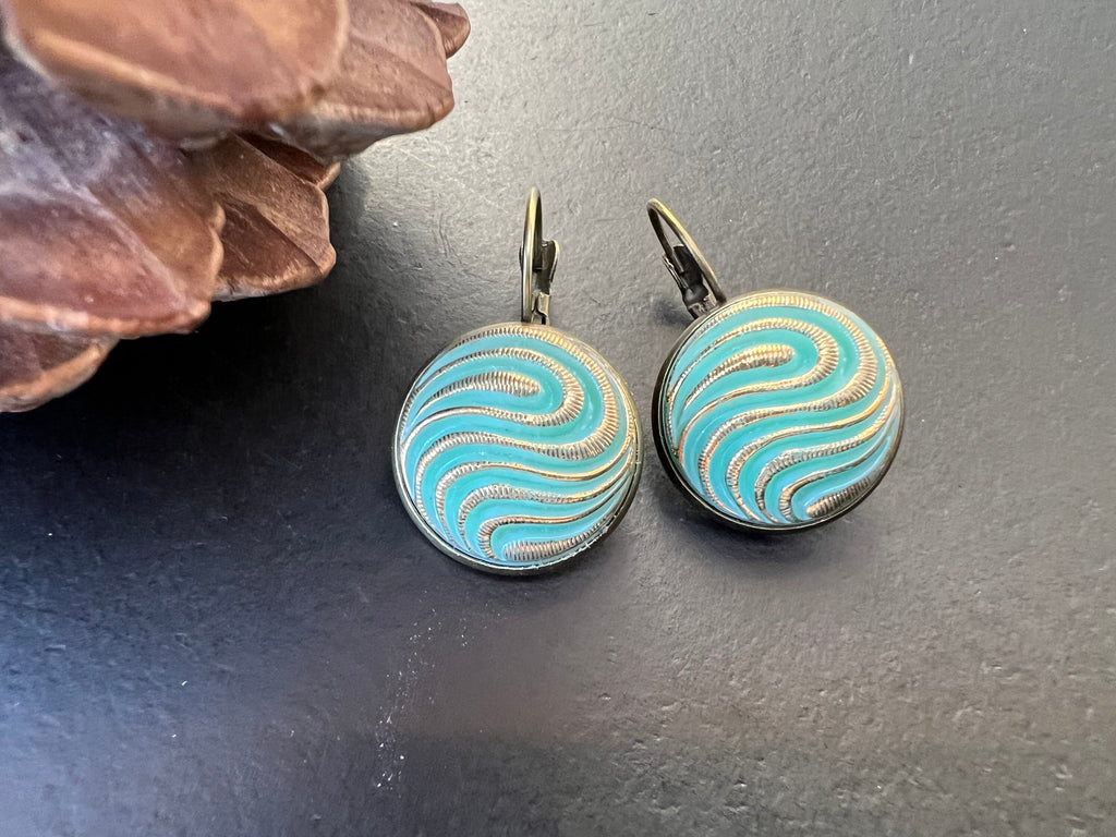 Czech Glass Button Earrings, Boho Dangle Earrings, Vintage Jewelry, Czech Glass Earrings, Bohemian Hippie Earrings, unique gift for her