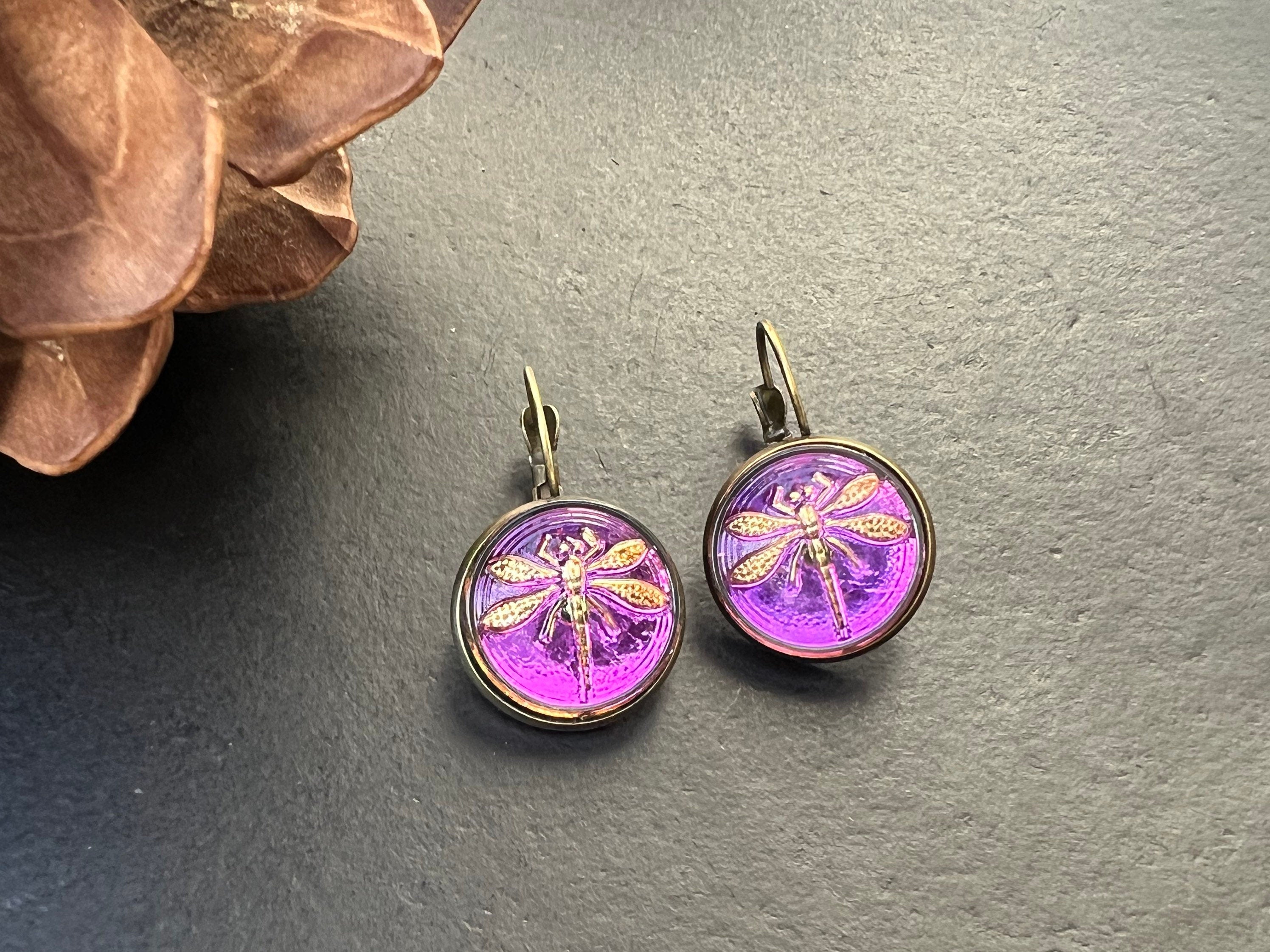 Unique earrings, antique Boho Earrings, Vintage Jewelry, Czech Glass button Earrings, Boho Hippie dangle Earrings, unique gift for her