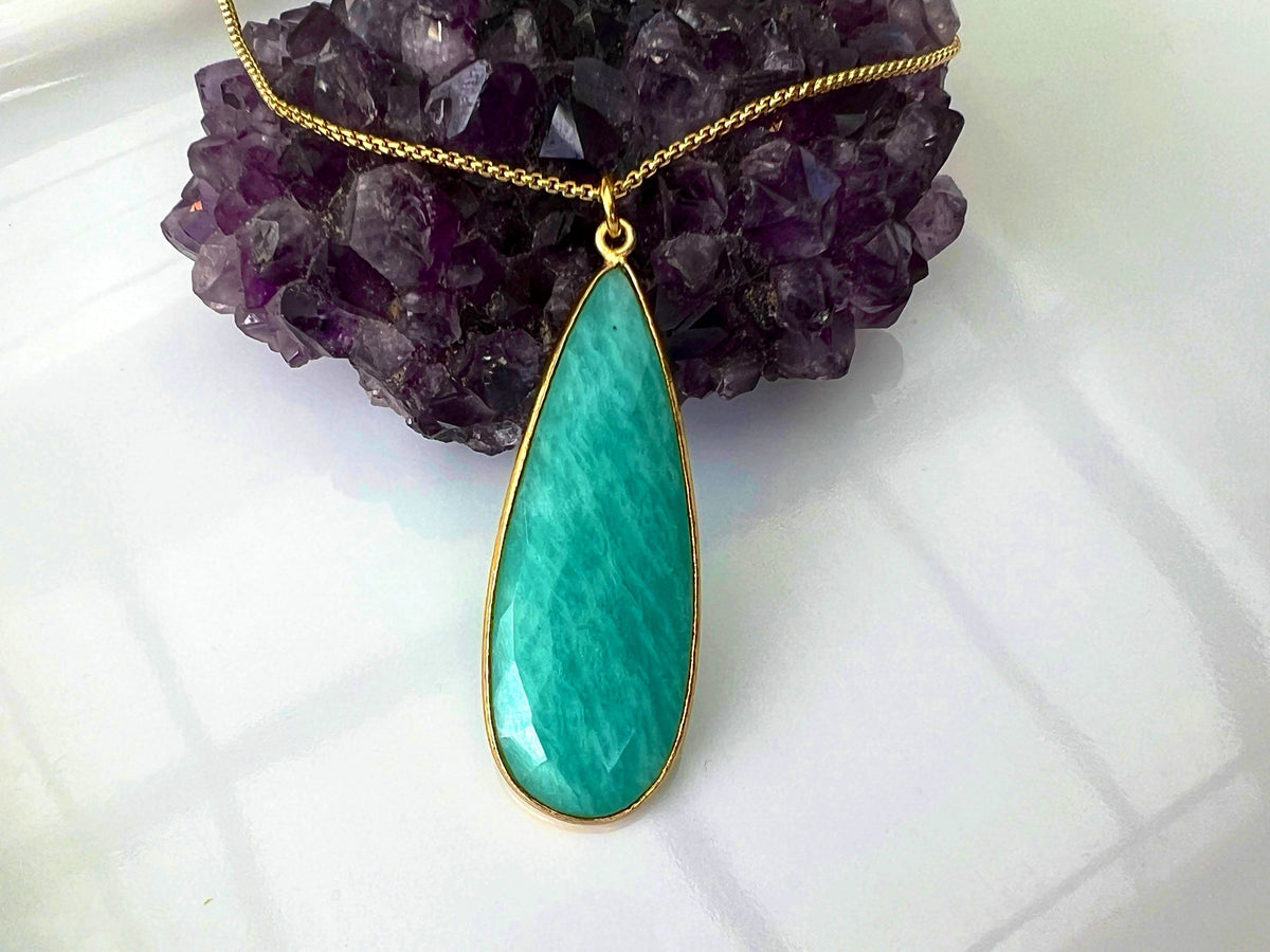 Amazonite pendant, natural gemstone, bezel pendant, 14k gold fill chain, gemstone necklace, gifts for her, amazonite necklace