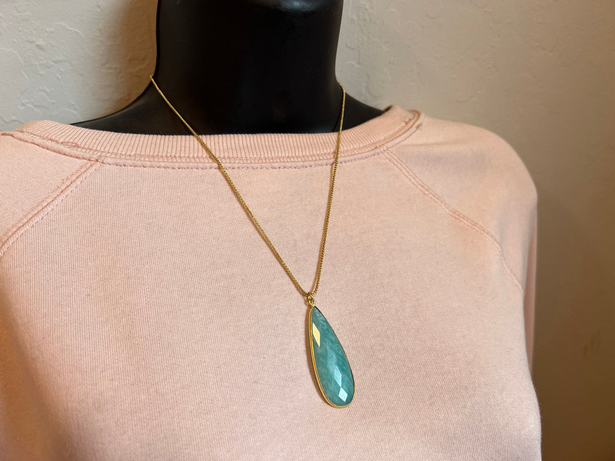 Amazonite pendant, natural gemstone, bezel pendant, 14k gold fill chain, gemstone necklace, gifts for her, amazonite necklace