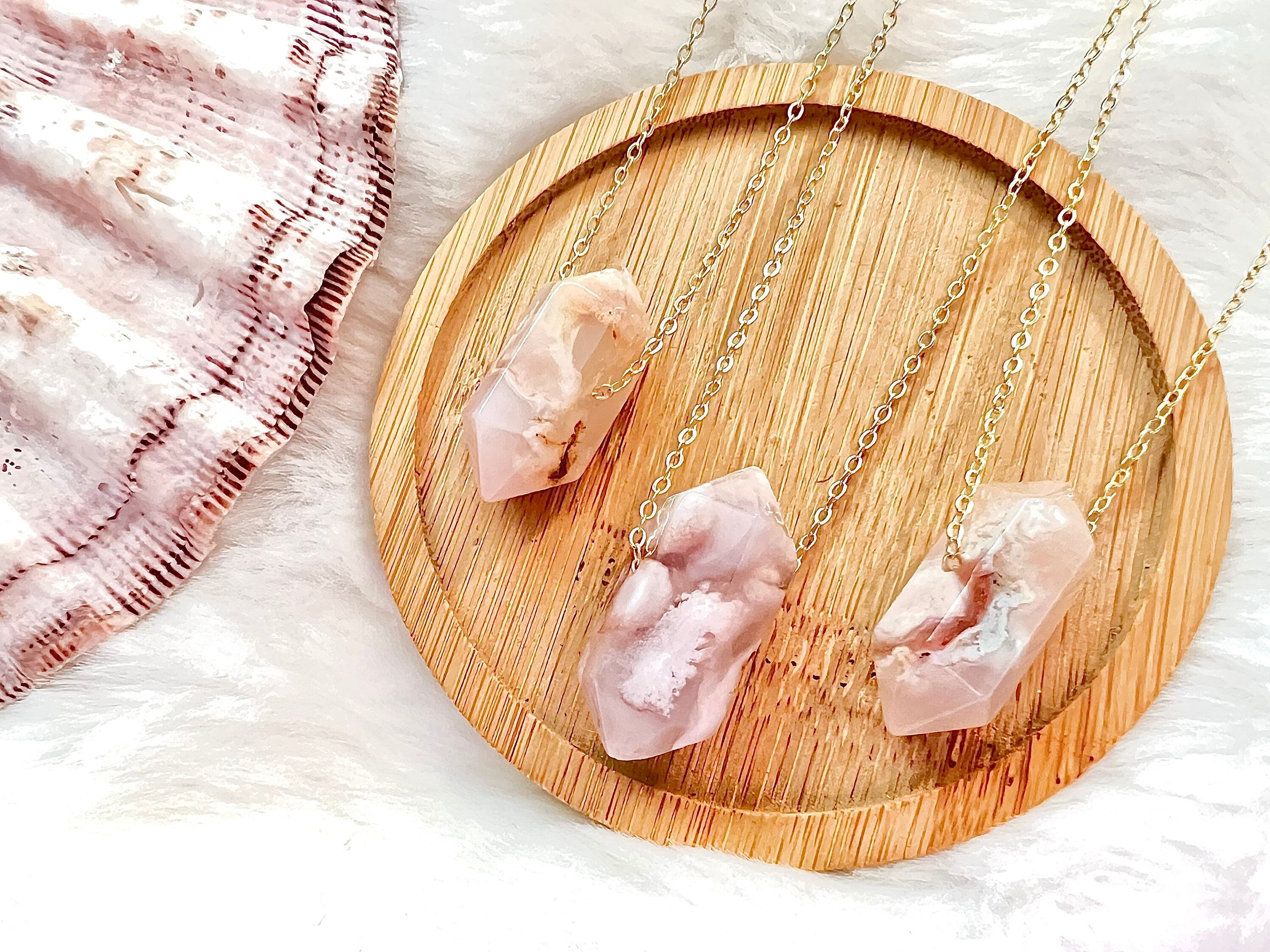 Cherry blossom Agate pendant, flower agate natural stone necklace, tropical necklace , gifts for her, crystal point, boho necklace