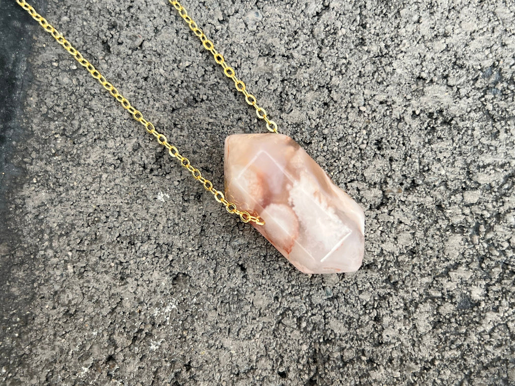 Cherry blossom Agate pendant, flower agate natural stone necklace, tropical necklace , gifts for her, crystal point, boho necklace