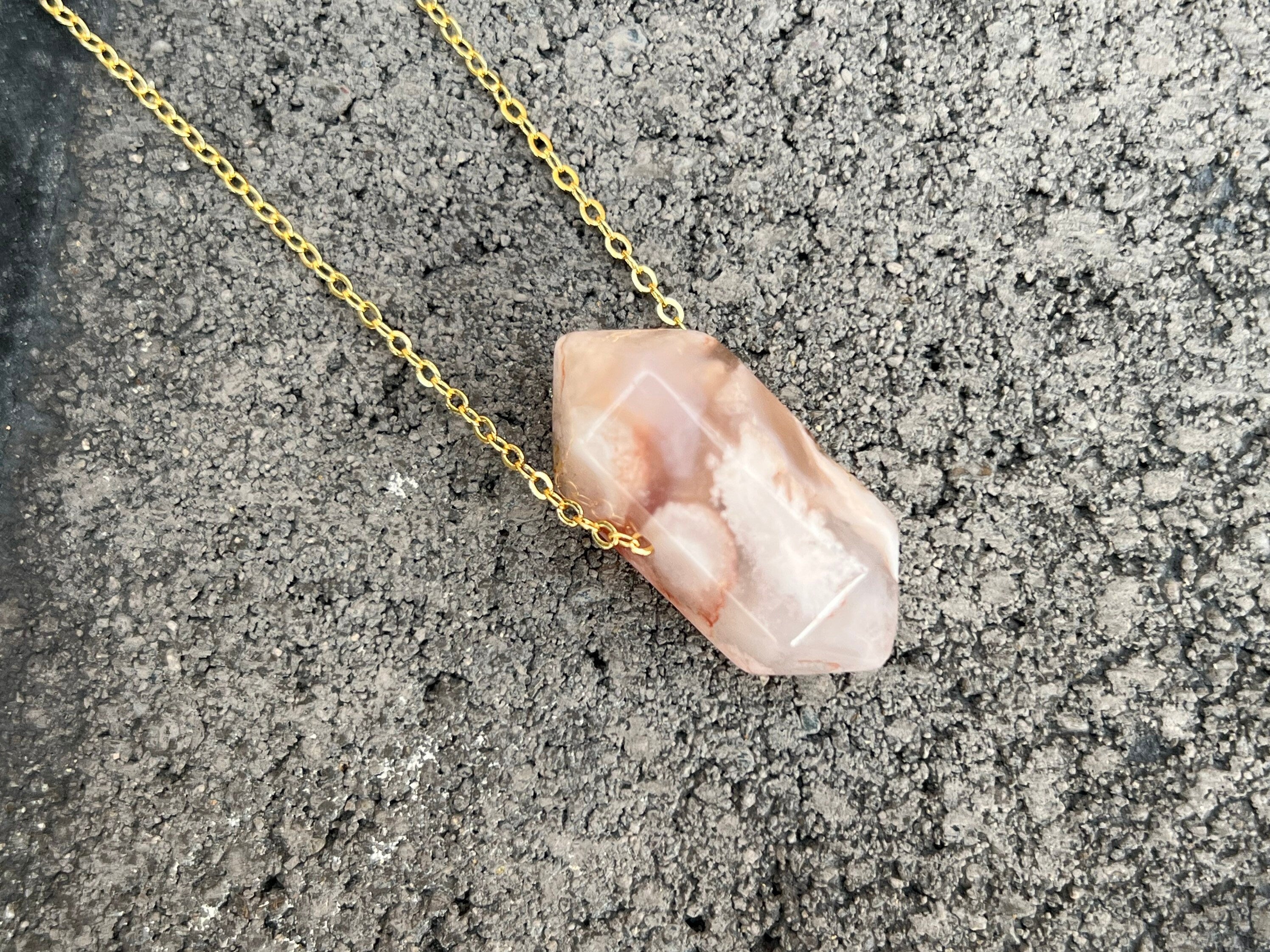 Cherry blossom Agate pendant, flower agate natural stone necklace, tropical necklace , gifts for her, crystal point, boho necklace