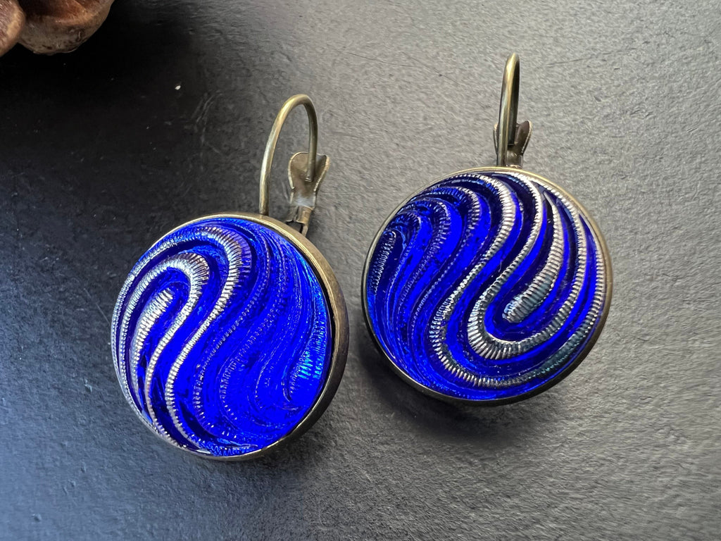 Czech Glass Button Earrings, Boho Dangle Earrings, Vintage Jewelry, Czech Glass Earrings, Bohemian Hippie Earrings, unique gift for her