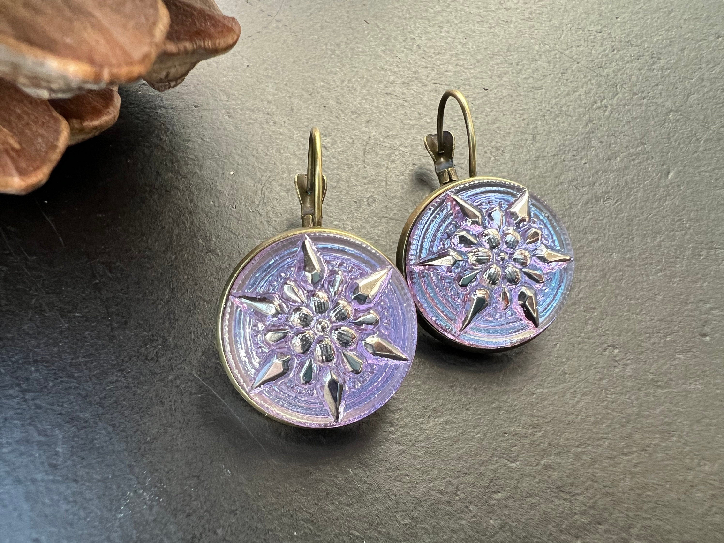 Starburst earrings, Czech Glass button Earrings, Boho Hippie dangle Earrings, unique gift for her