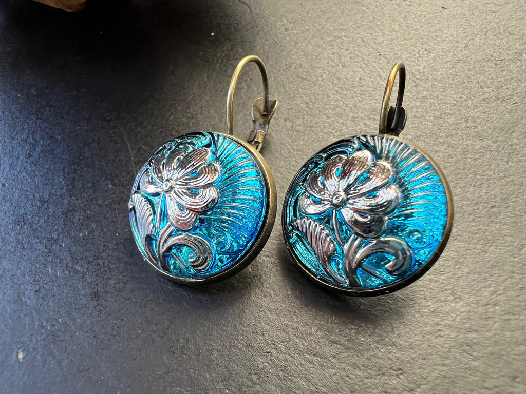 Glass earrings, hippie earrings, antique  Earrings, Boho Earrings, gypsy Earrings, czech glass Drop Earrings, Bohemian Jewelry