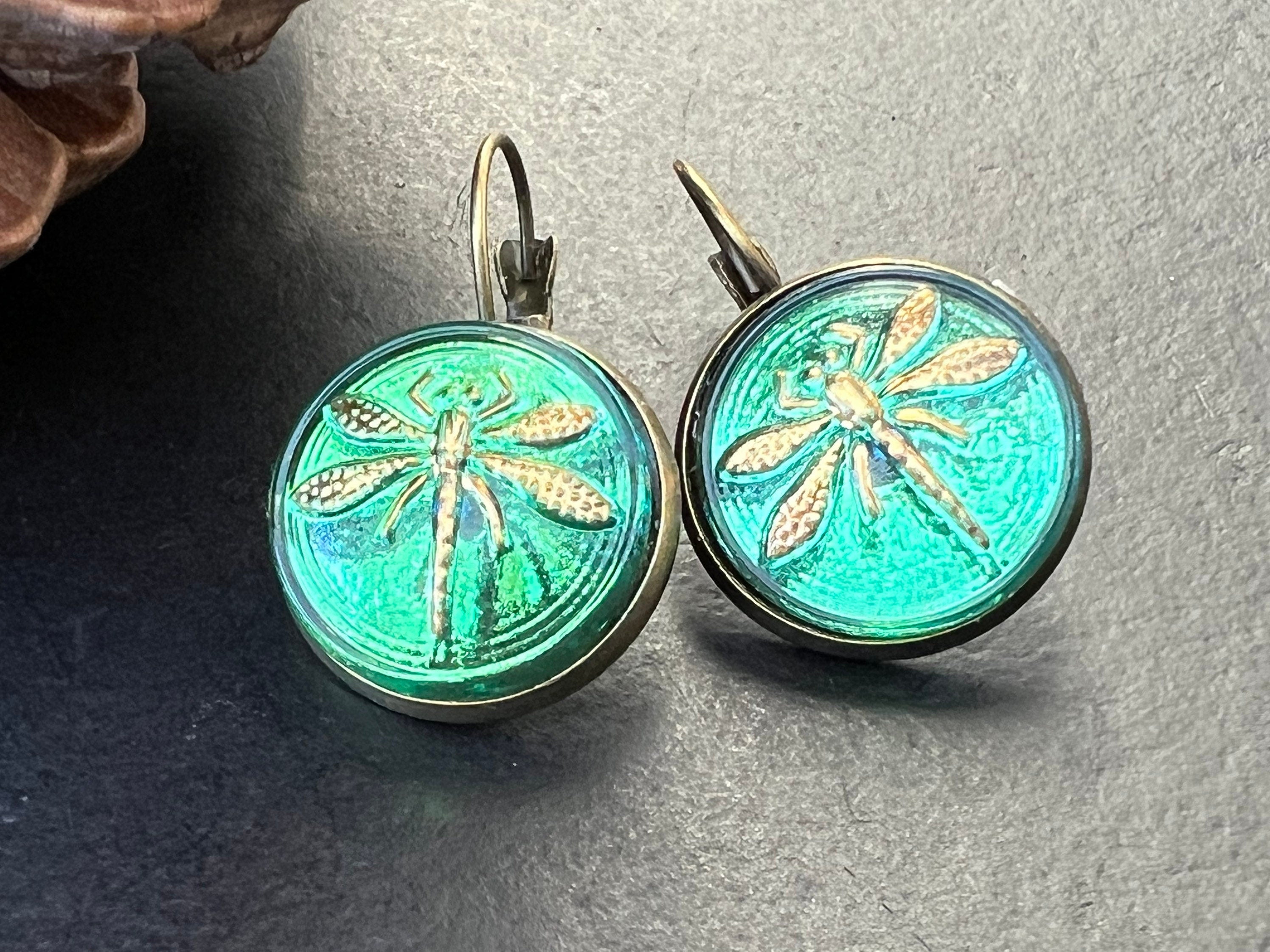 Unique earrings, antique Boho Earrings, Vintage Jewelry, Czech Glass button Earrings, Boho Hippie dangle Earrings, unique gift for her