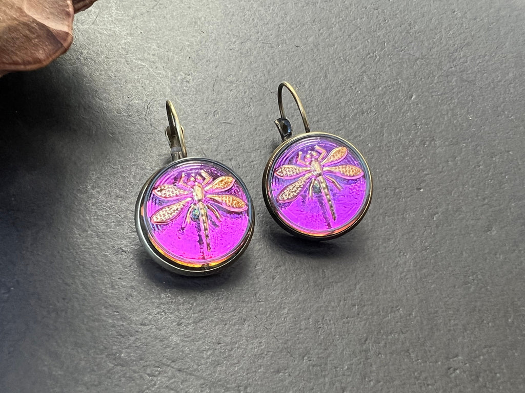 Unique earrings, antique Boho Earrings, Vintage Jewelry, Czech Glass button Earrings, Boho Hippie dangle Earrings, unique gift for her