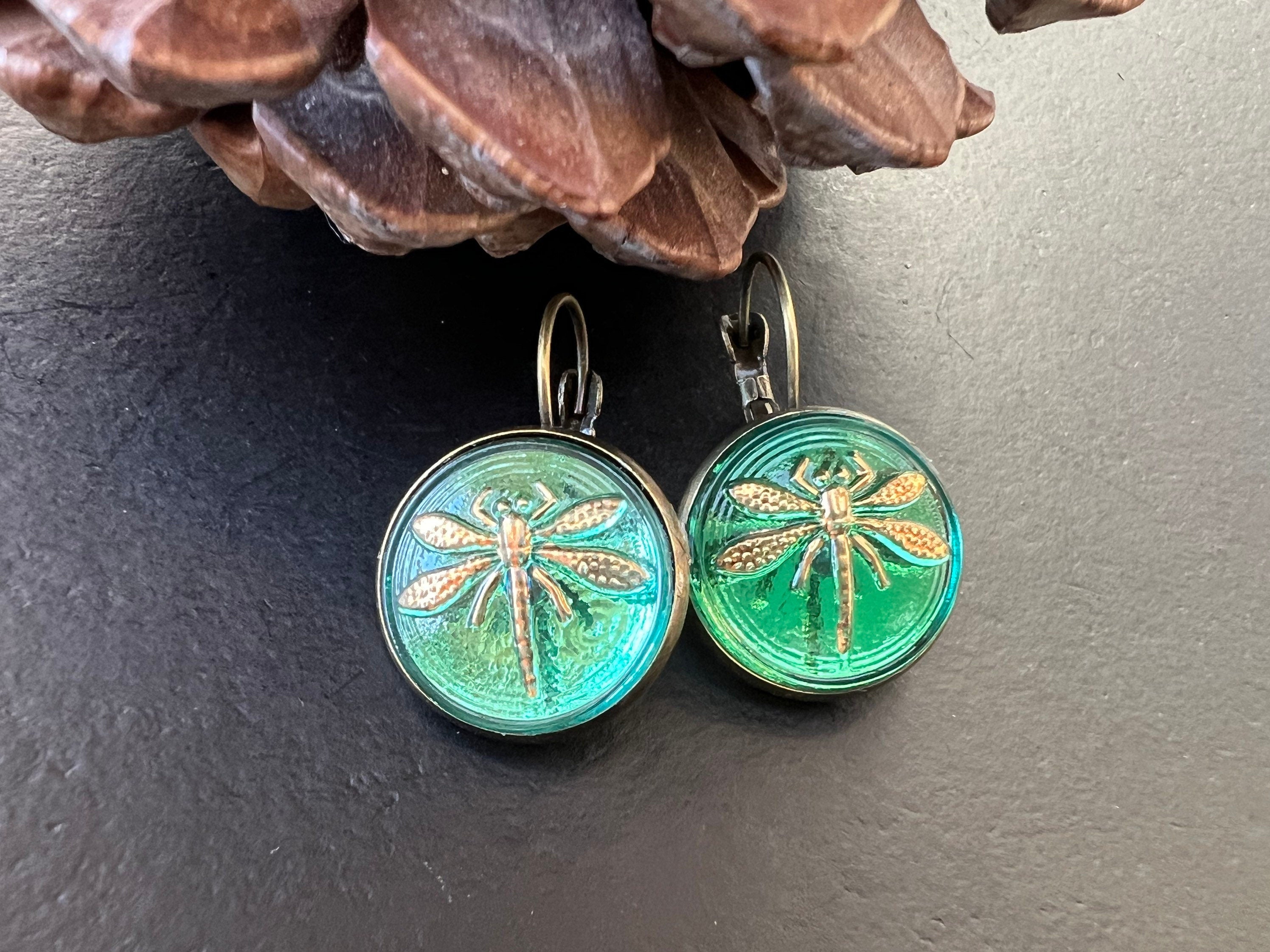 Unique earrings, antique Boho Earrings, Vintage Jewelry, Czech Glass button Earrings, Boho Hippie dangle Earrings, unique gift for her