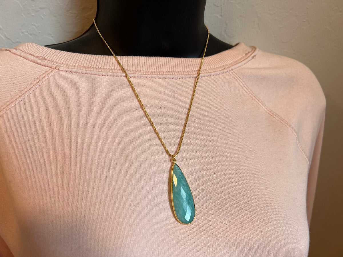 Amazonite pendant, natural gemstone, bezel pendant, 14k gold fill chain, gemstone necklace, gifts for her, amazonite necklace