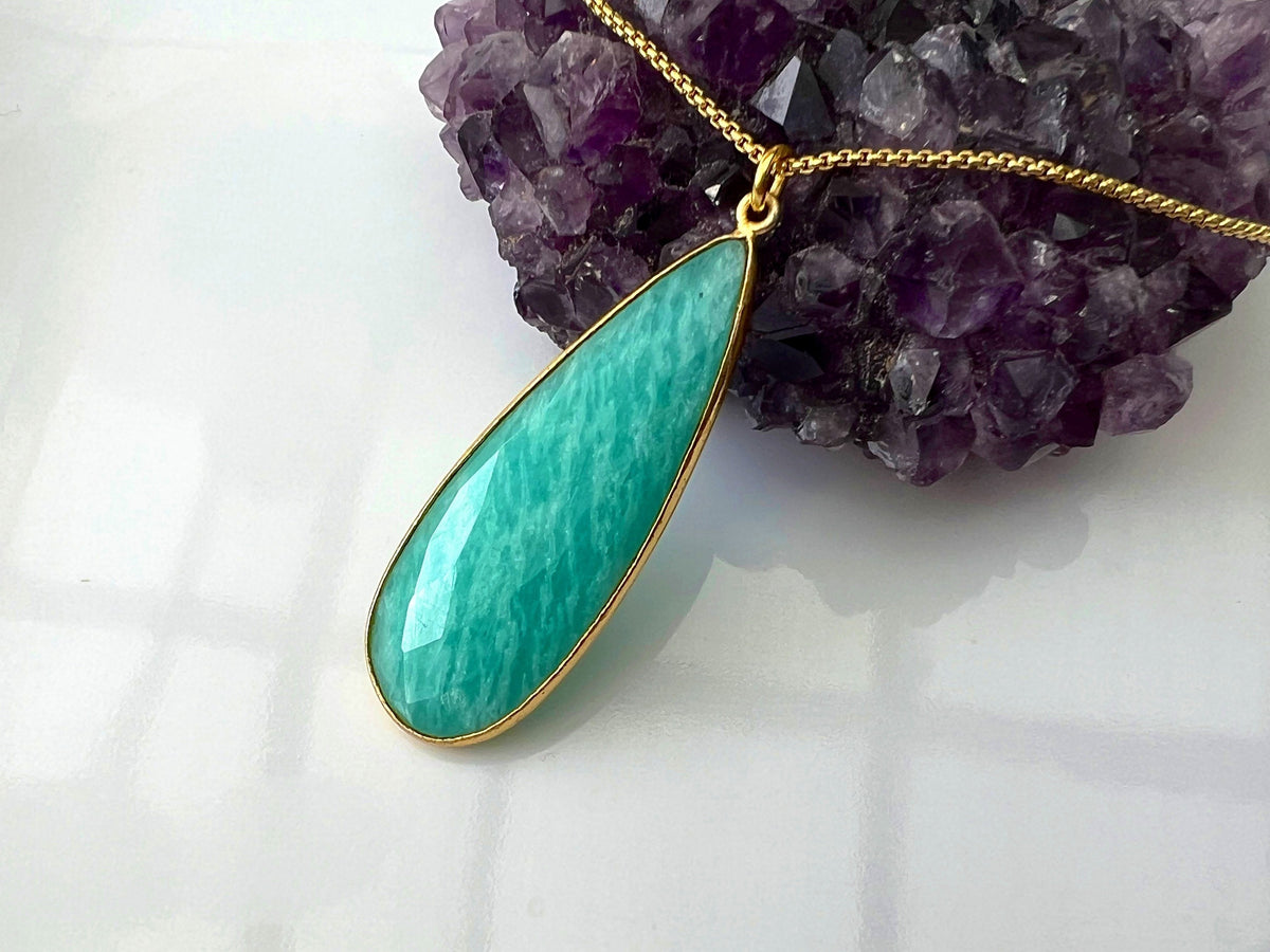 Amazonite pendant, natural gemstone, bezel pendant, 14k gold fill chain, gemstone necklace, gifts for her, amazonite necklace
