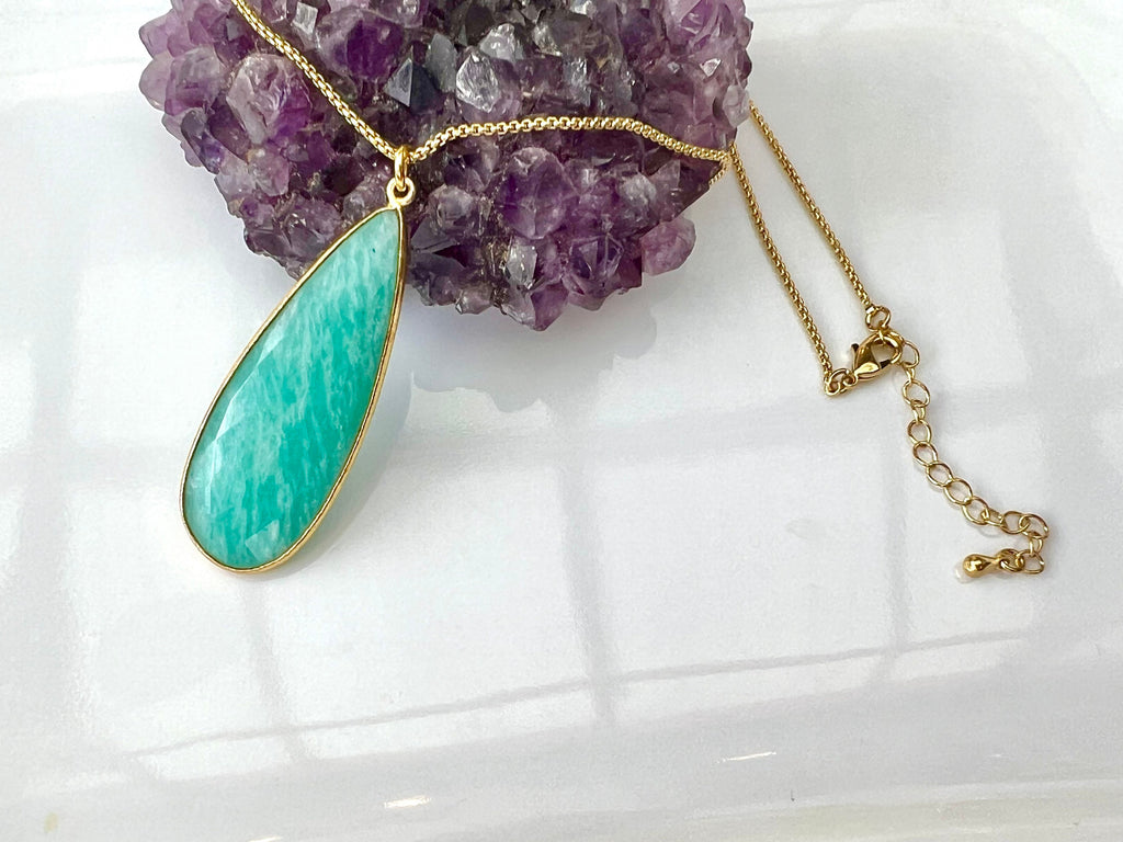 Amazonite pendant, natural gemstone, bezel pendant, 14k gold fill chain, gemstone necklace, gifts for her, amazonite necklace