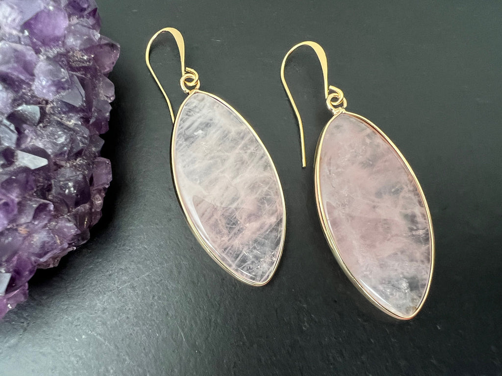 Rose quartz earrings, gold earrings, gemstone earrings, boho earrings, statement earrings, rose quartz, statement