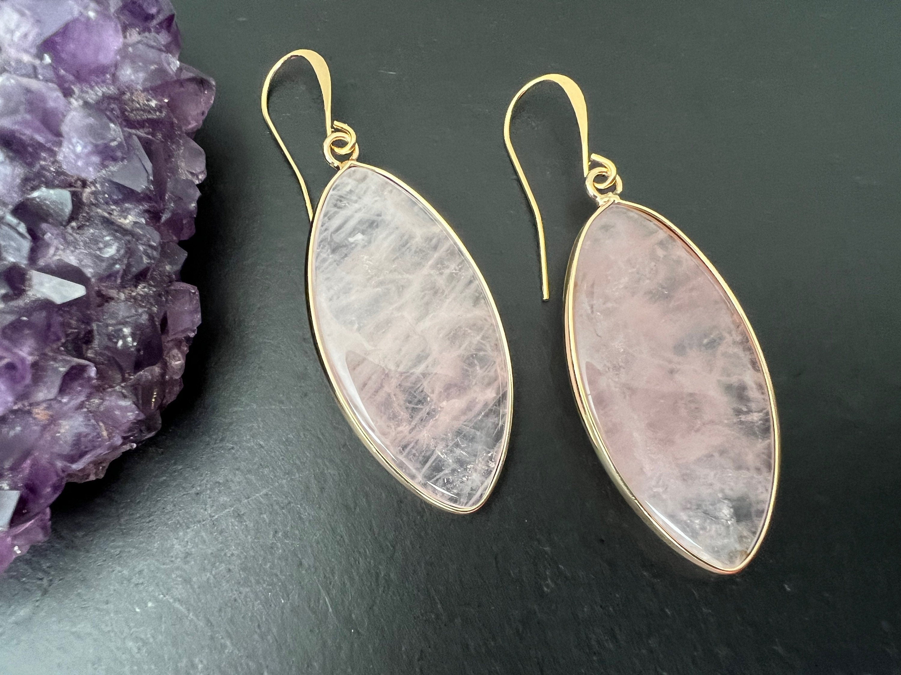 Rose quartz earrings, gold earrings, gemstone earrings, boho earrings, statement earrings, rose quartz, statement