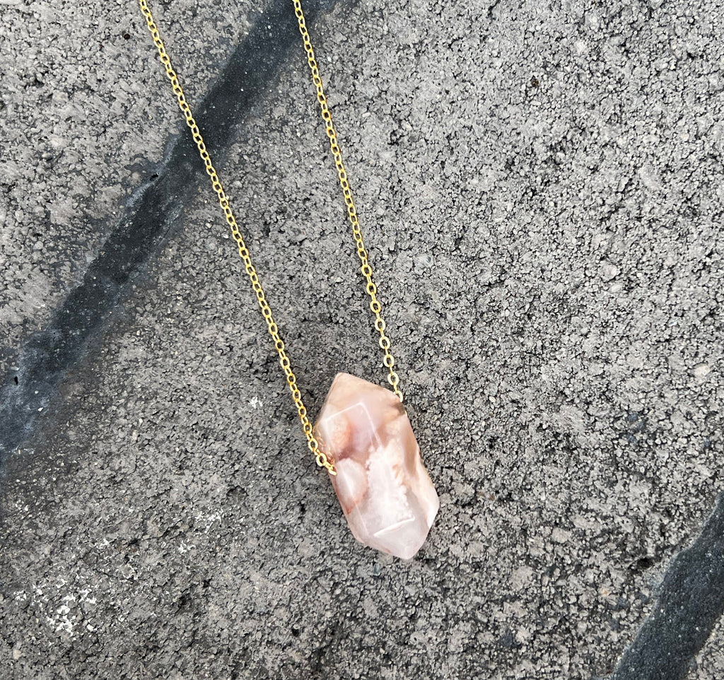 Cherry blossom Agate pendant, flower agate natural stone necklace, tropical necklace , gifts for her, crystal point, boho necklace