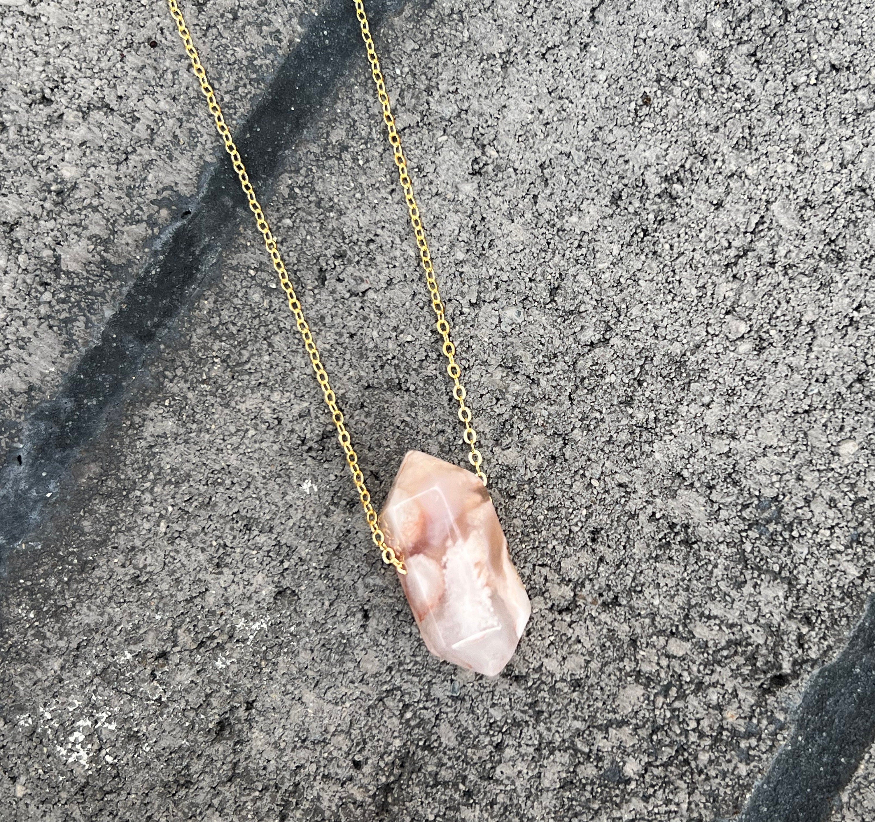 Cherry blossom Agate pendant, flower agate natural stone necklace, tropical necklace , gifts for her, crystal point, boho necklace