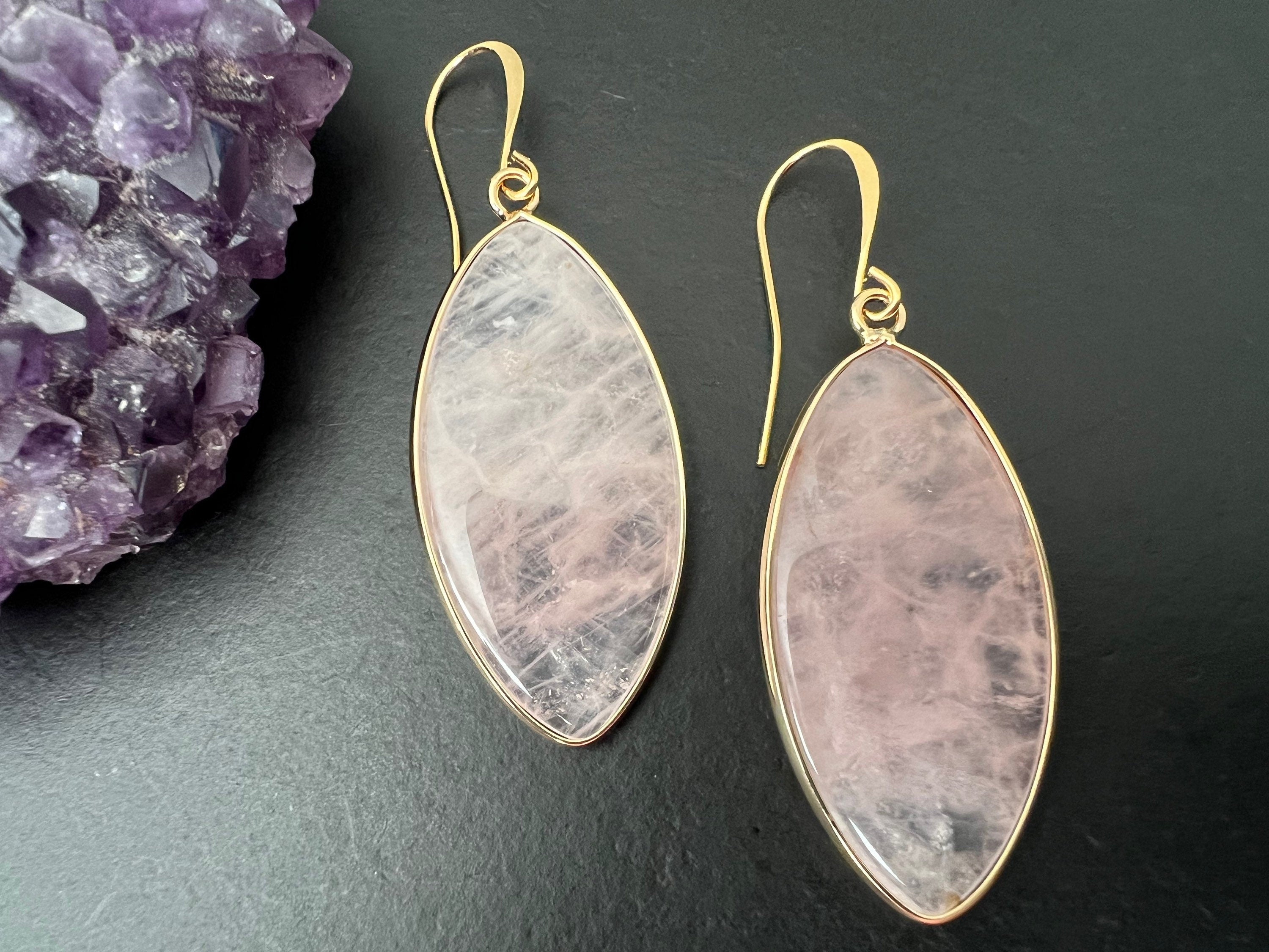 Rose quartz earrings, gold earrings, gemstone earrings, boho earrings, statement earrings, rose quartz, statement