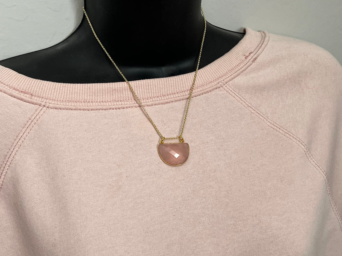 Healing crystal, crystal necklace, Rose quartz pendant, gold necklace, gifts for her