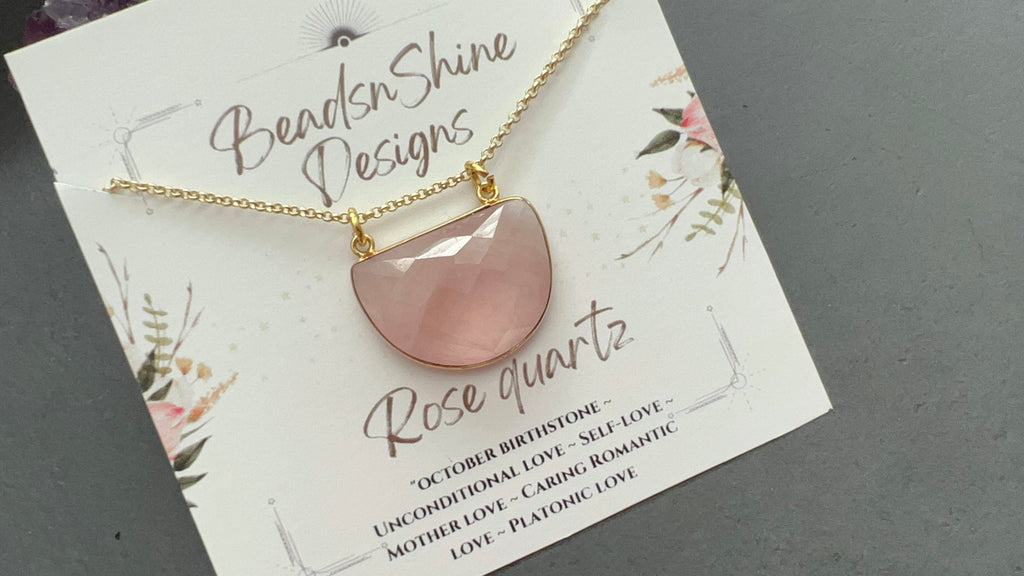 Healing crystal, crystal necklace, Rose quartz pendant, gold necklace, gifts for her
