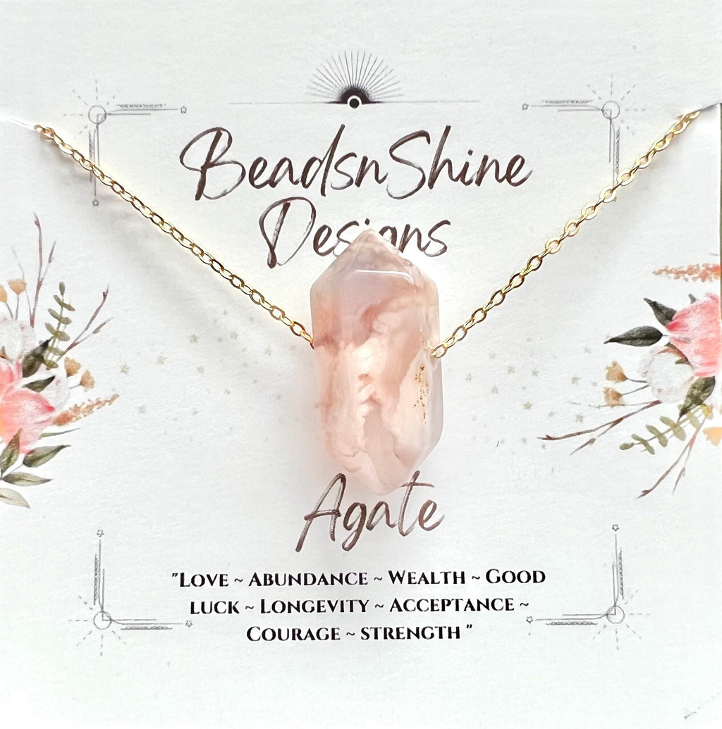 Cherry blossom Agate pendant, flower agate natural stone necklace, tropical necklace , gifts for her, crystal point, boho necklace