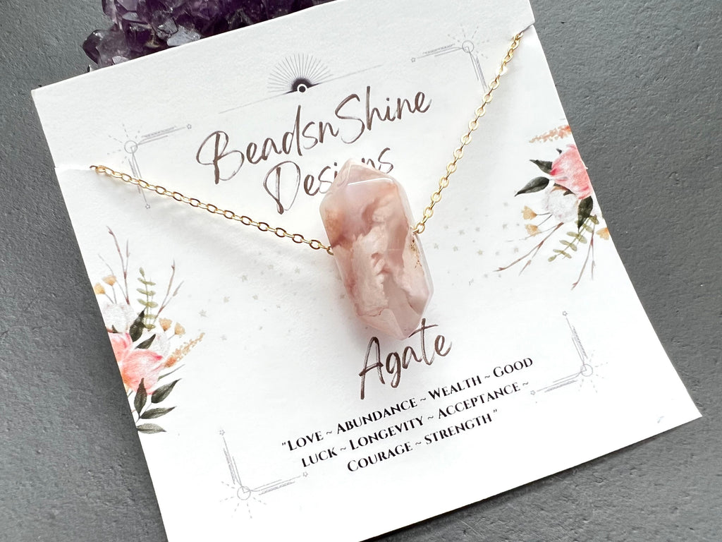Cherry blossom Agate pendant, flower agate natural stone necklace, tropical necklace , gifts for her, crystal point, boho necklace