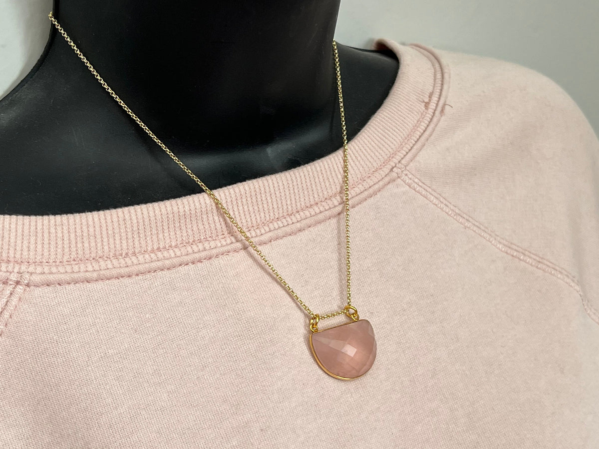 Healing crystal, crystal necklace, Rose quartz pendant, gold necklace, gifts for her