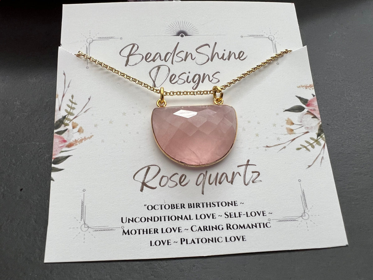 Healing crystal, crystal necklace, Rose quartz pendant, gold necklace, gifts for her