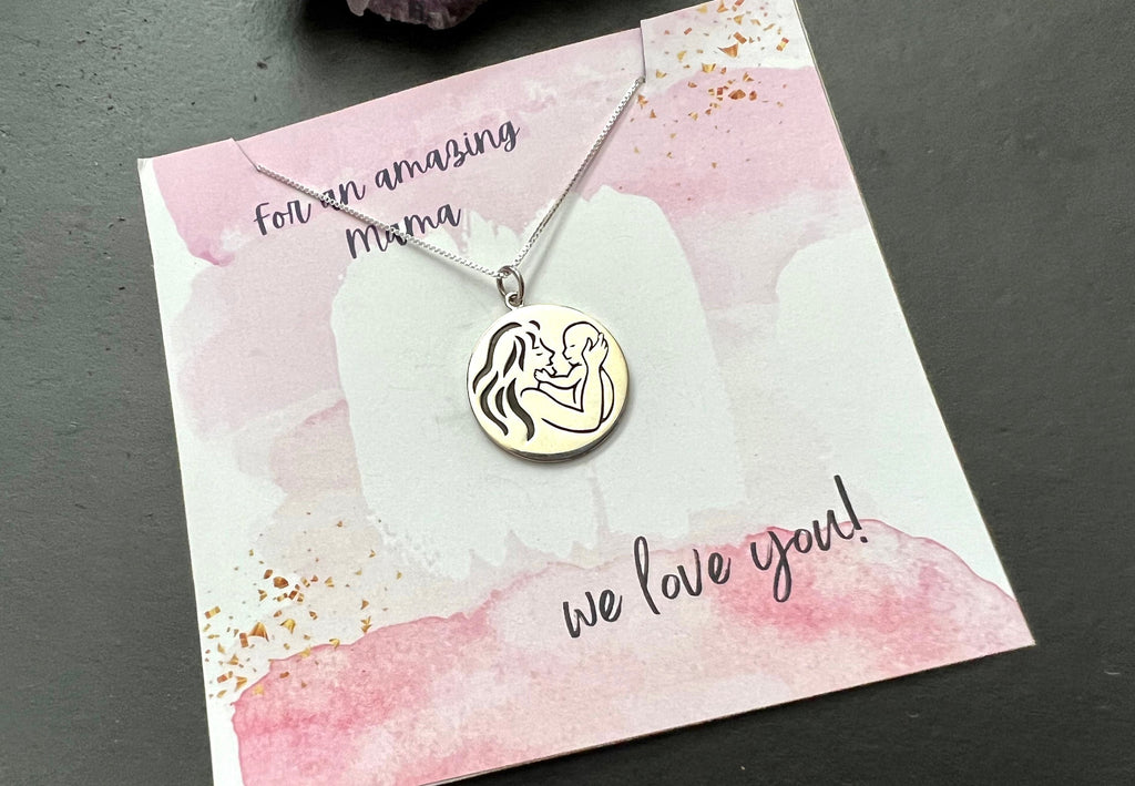 We love you mama pendant, Mother day pendant , 925 sterling silver pendant with chain, mom and baby gift , womens necklace