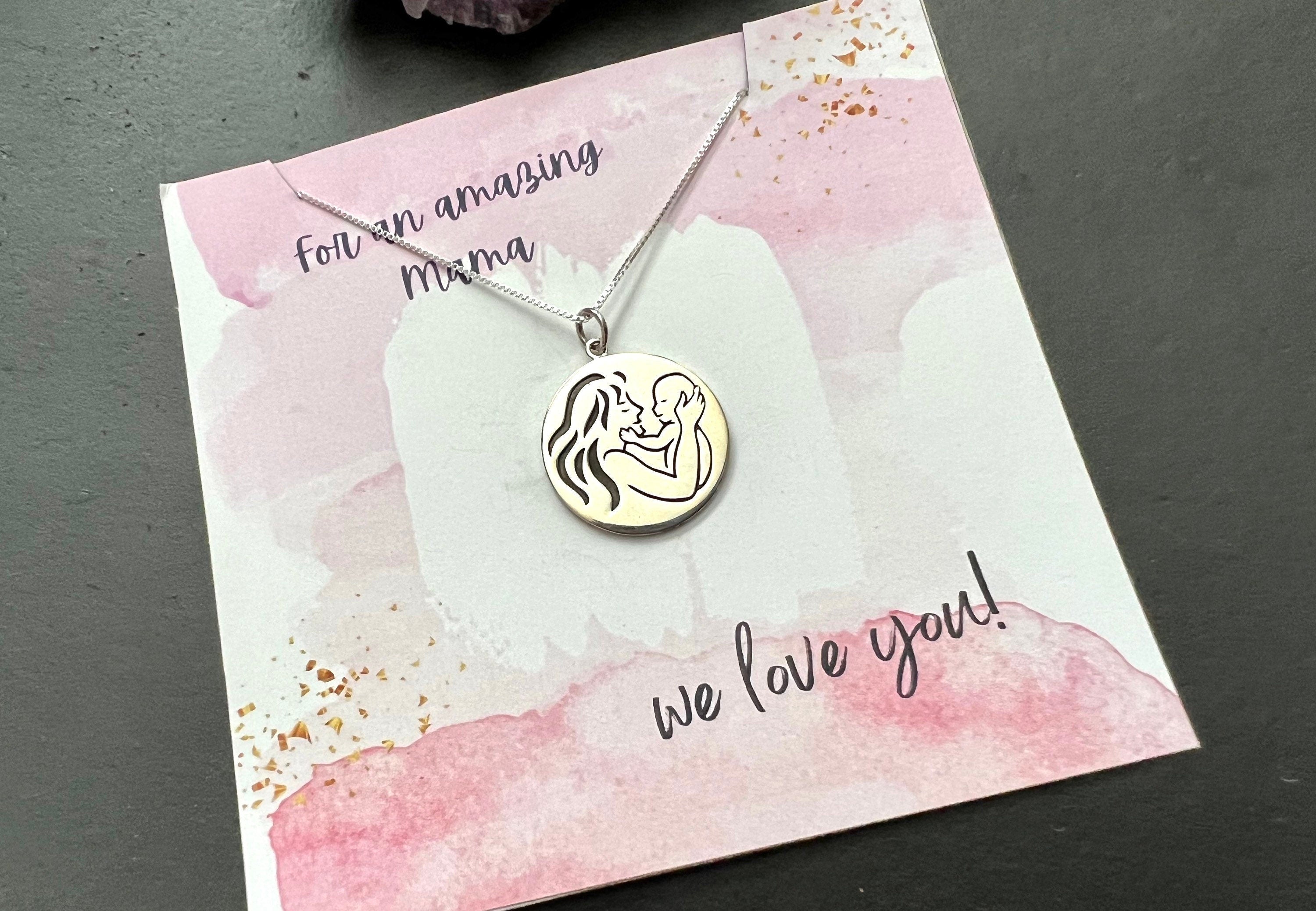 We love you mama pendant, Mother day pendant , 925 sterling silver pendant with chain, mom and baby gift , womens necklace