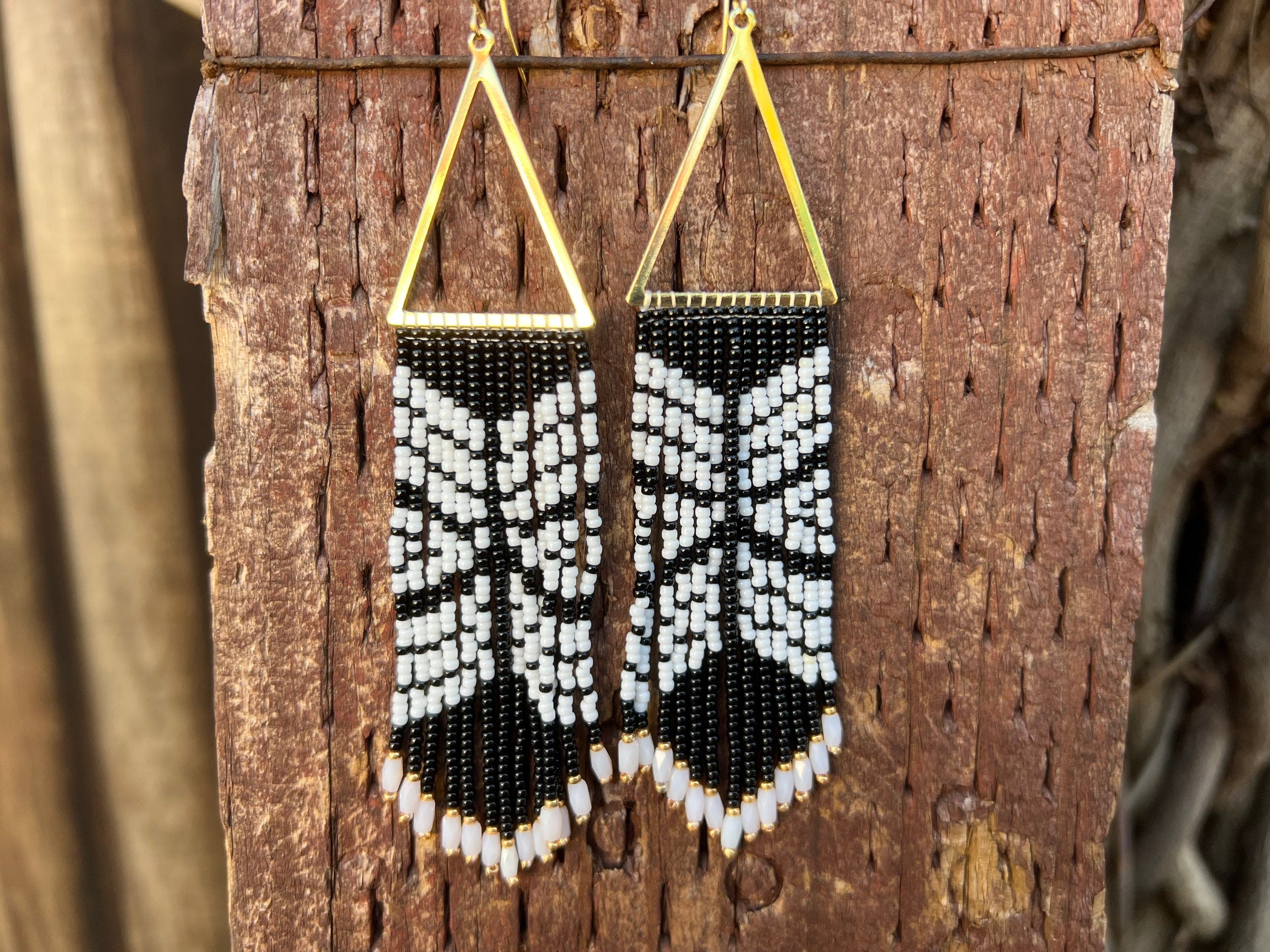 Statement earrings, medium length beaded earrings, boho earrings, seed bead earrings, gift for women