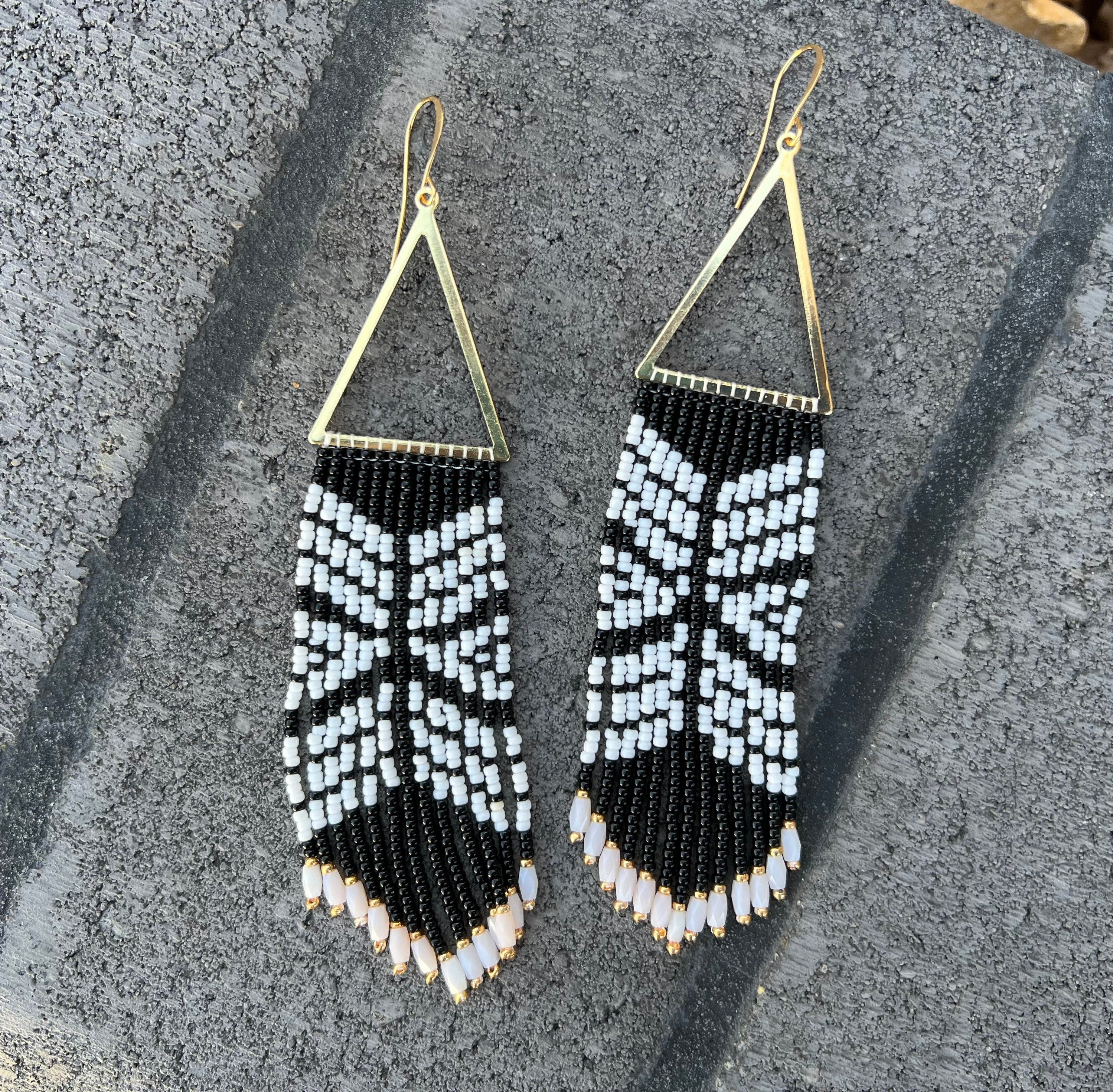 Statement earrings, medium length beaded earrings, boho earrings, seed bead earrings, gift for women
