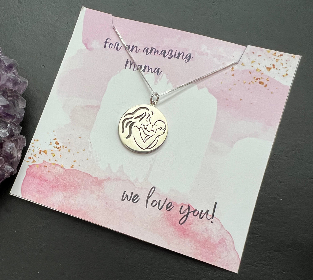 We love you mama pendant, Mother day pendant , 925 sterling silver pendant with chain, mom and baby gift , womens necklace