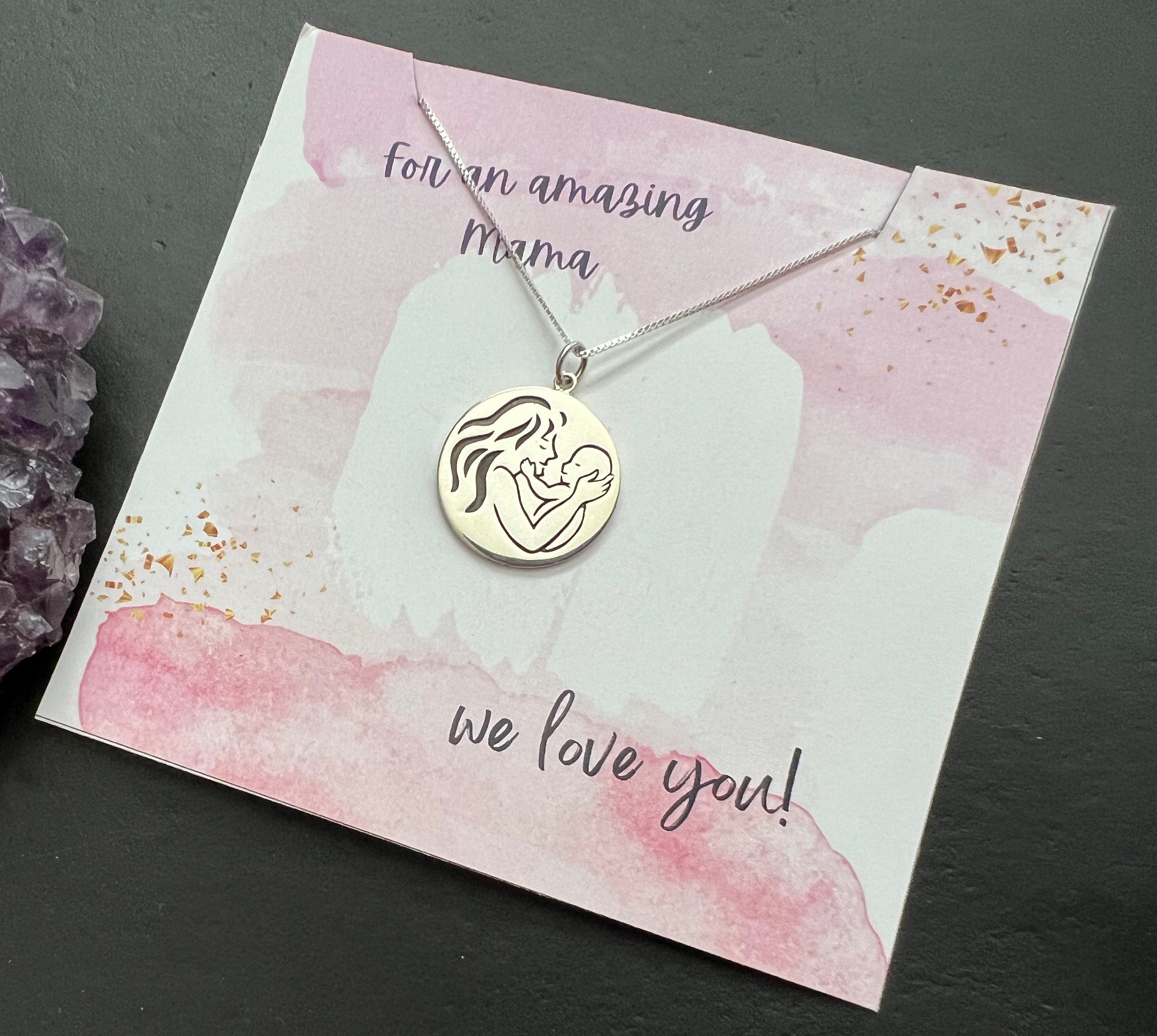 We love you mama pendant, Mother day pendant , 925 sterling silver pendant with chain, mom and baby gift , womens necklace